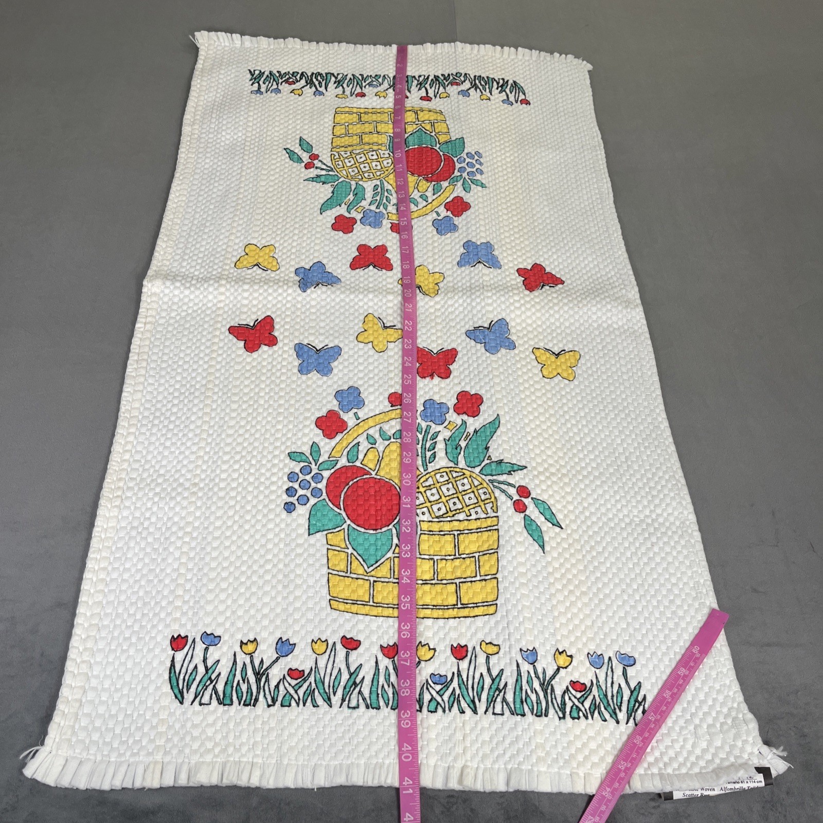 NWT Vintage Woven Scatter Rag Rug Fruit Basket Butterfly KitchenBathroomHallway