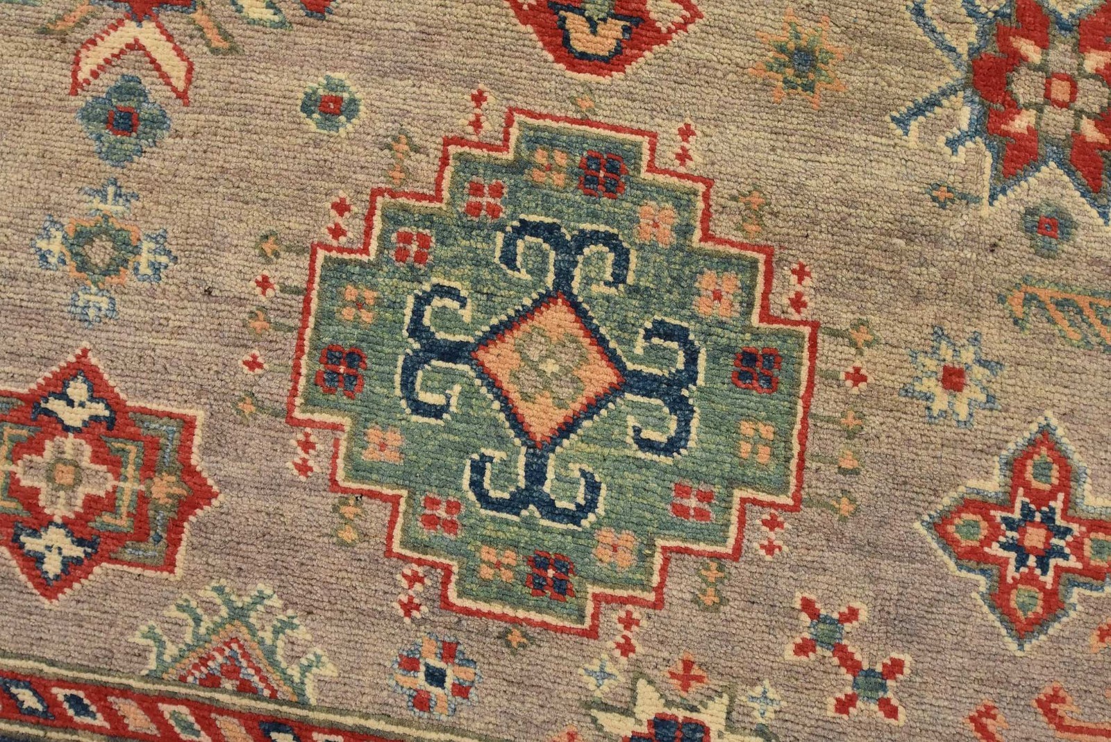 Kazak Rug 8’1” x 10’2” Gray Wool Tribal Geometric Hand-Knotted Oriental Carpet