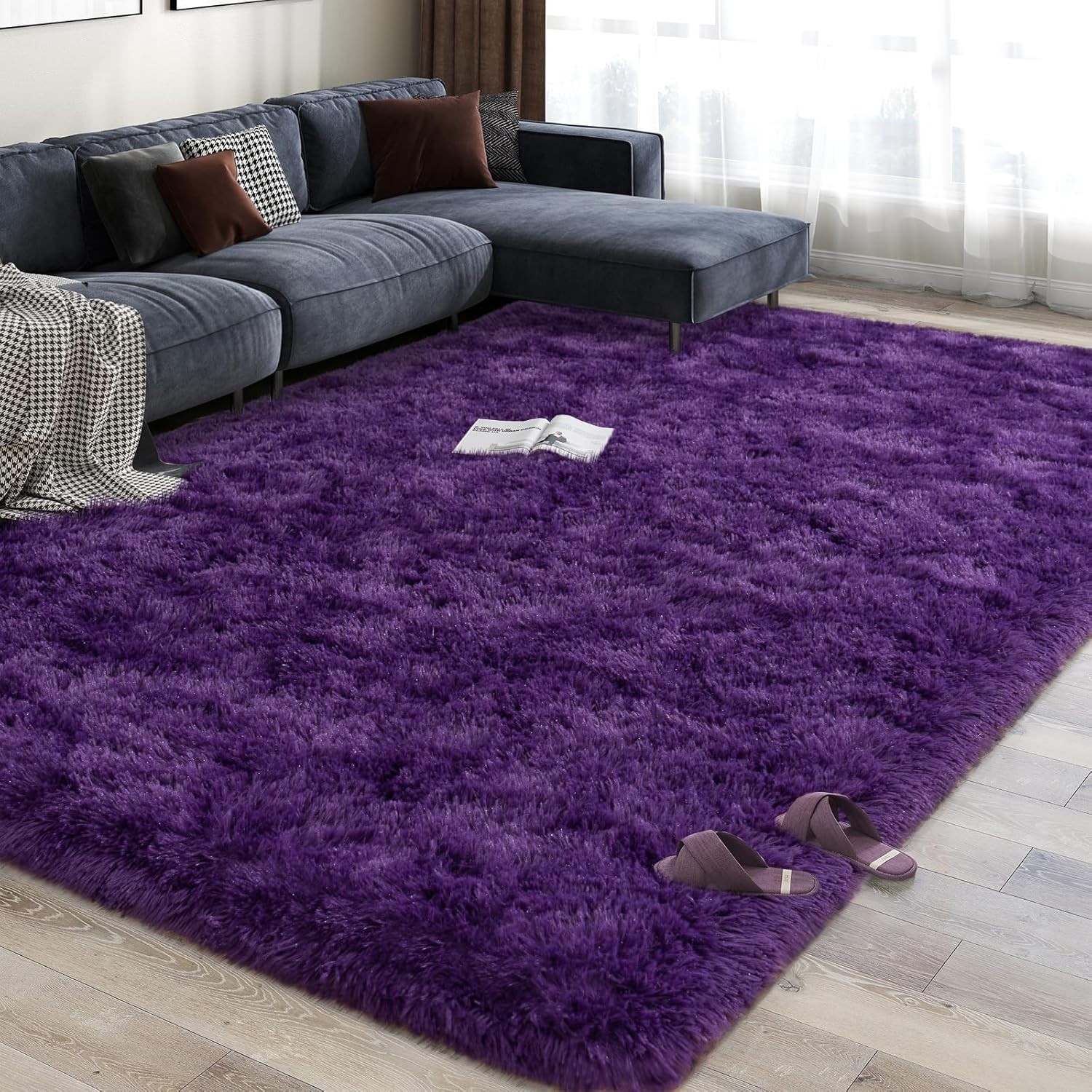 Ultra Soft 8X10 Purple Shag Rug for Living Room, Non-Slip Plush Carpet