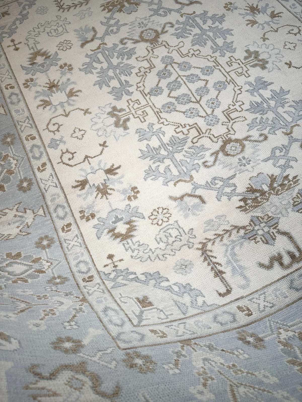 Ivory Blue Oushak Rug Hand Knotted Wool Area Rug Vintage Turkish Carpet 10×14