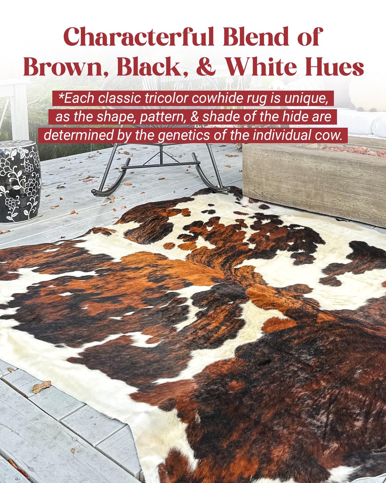 Hides Bazaar Tricolor Cowhide Rug Classic Brown Black And White Color Mix
