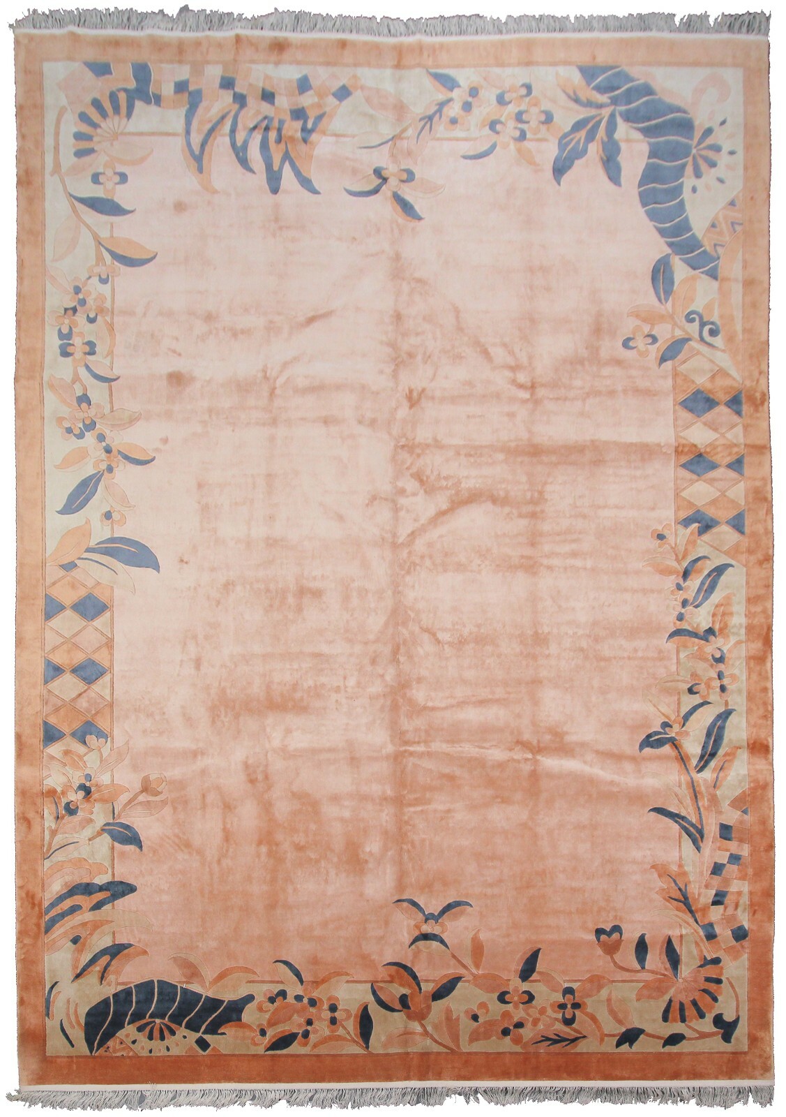 Rare Vintage Art Deco Rug Silk Chinese Rug Art Nouveau Handmade Rug Pink 8×11