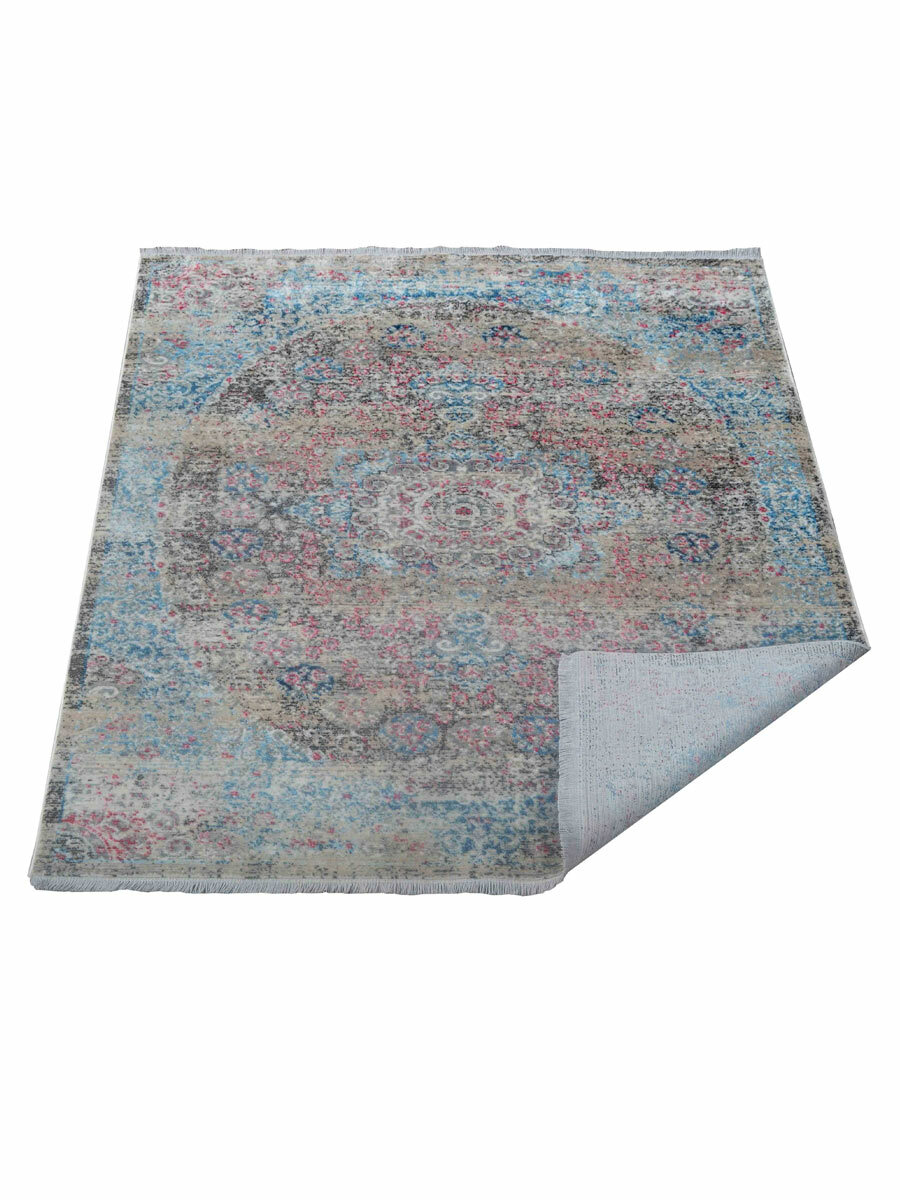 Machine Woven Cross Weave Polyester Area Rug Oriental Beige Blue BBH Home M0008