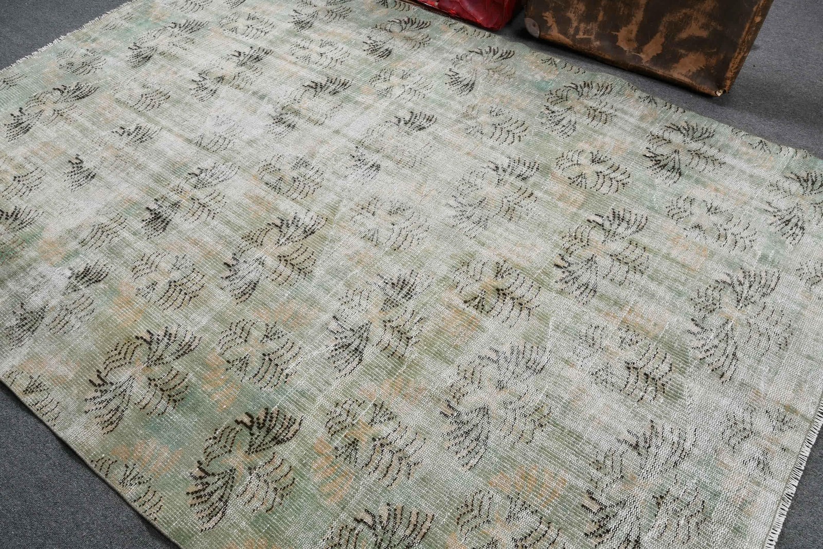 Turkish Vintage Large Rug 6,1×8,9 ft, Green Wool Rug