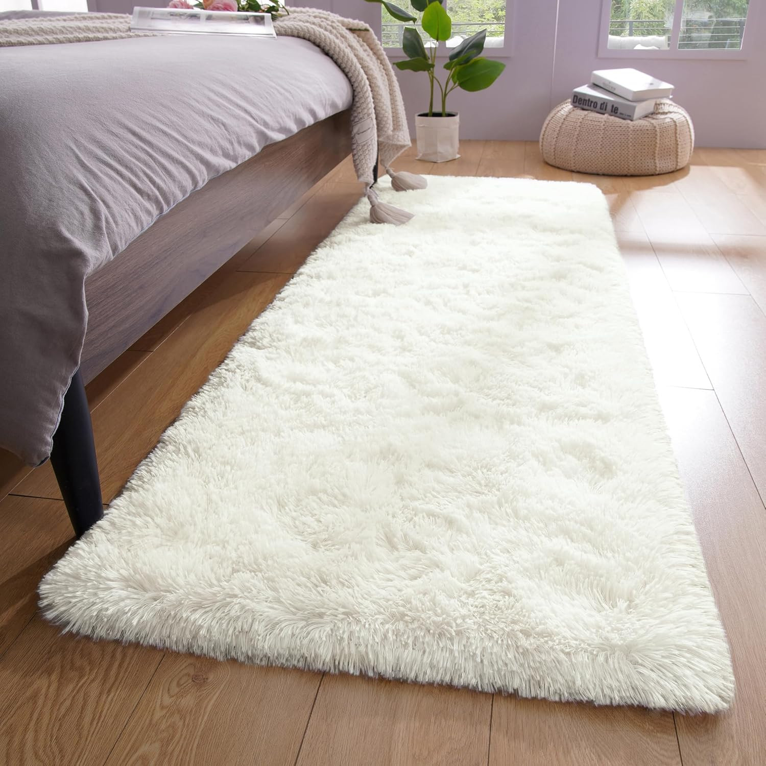 Fluffy Runner Rugs for Bedroom Living Room Soft Shag Rug Plush 2X6 Feet Cream