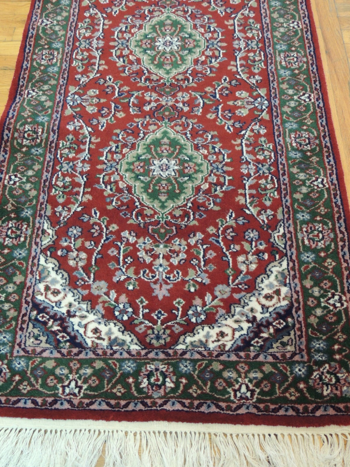 3×8 2×8 RUNNER Rug wool Hand knotted Red Green Blue/Gray Purple Stunning!