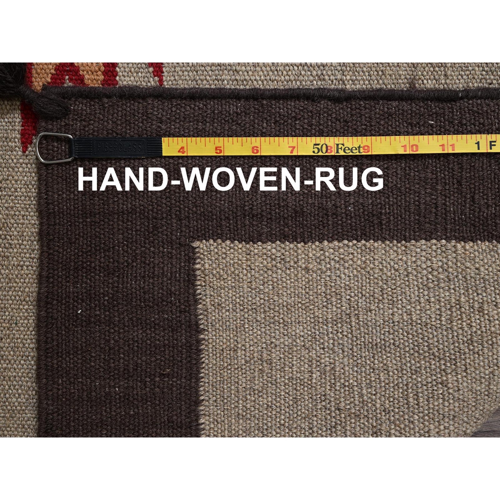 12’2″x14’9″ Brown Flat Weave Southwest Geometric Design Hand Woven Wool XL Rug