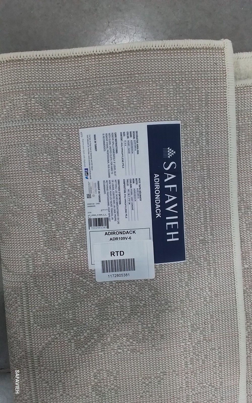IVORY / SAGE 6′-0″ x 9′-0″ Binding Stain Rug, Reduced Price 1172805381 ADR109V-6