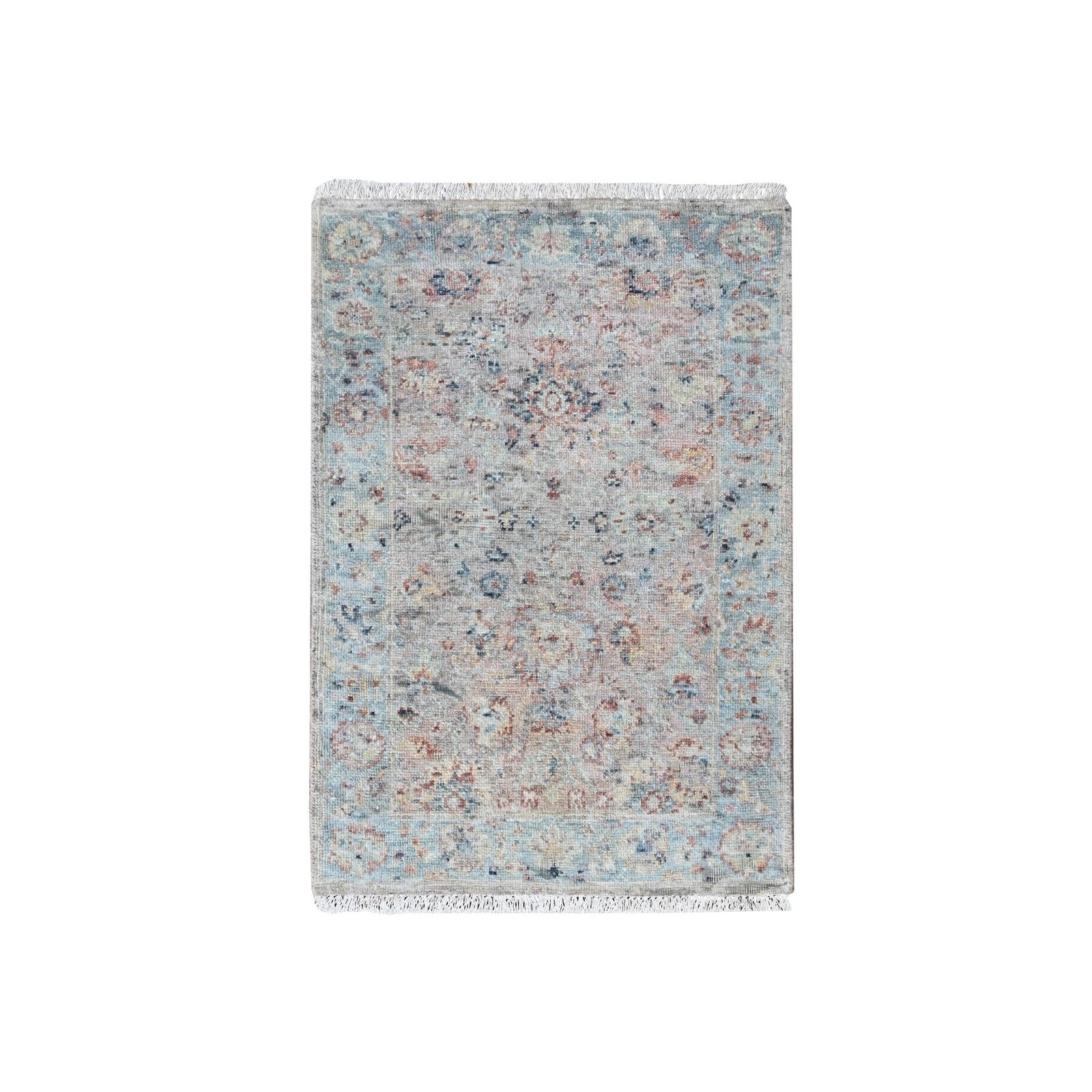 Hand Knotted Mat Rug 2’x3′ Pink Ziegler Mahal Design Zero Pile Distressed 10399