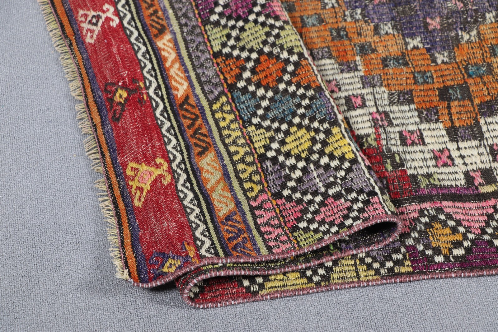 Turkish 5,4×8,6 ft Large Rug, Vintage Rug, Kilim Red Check Rug