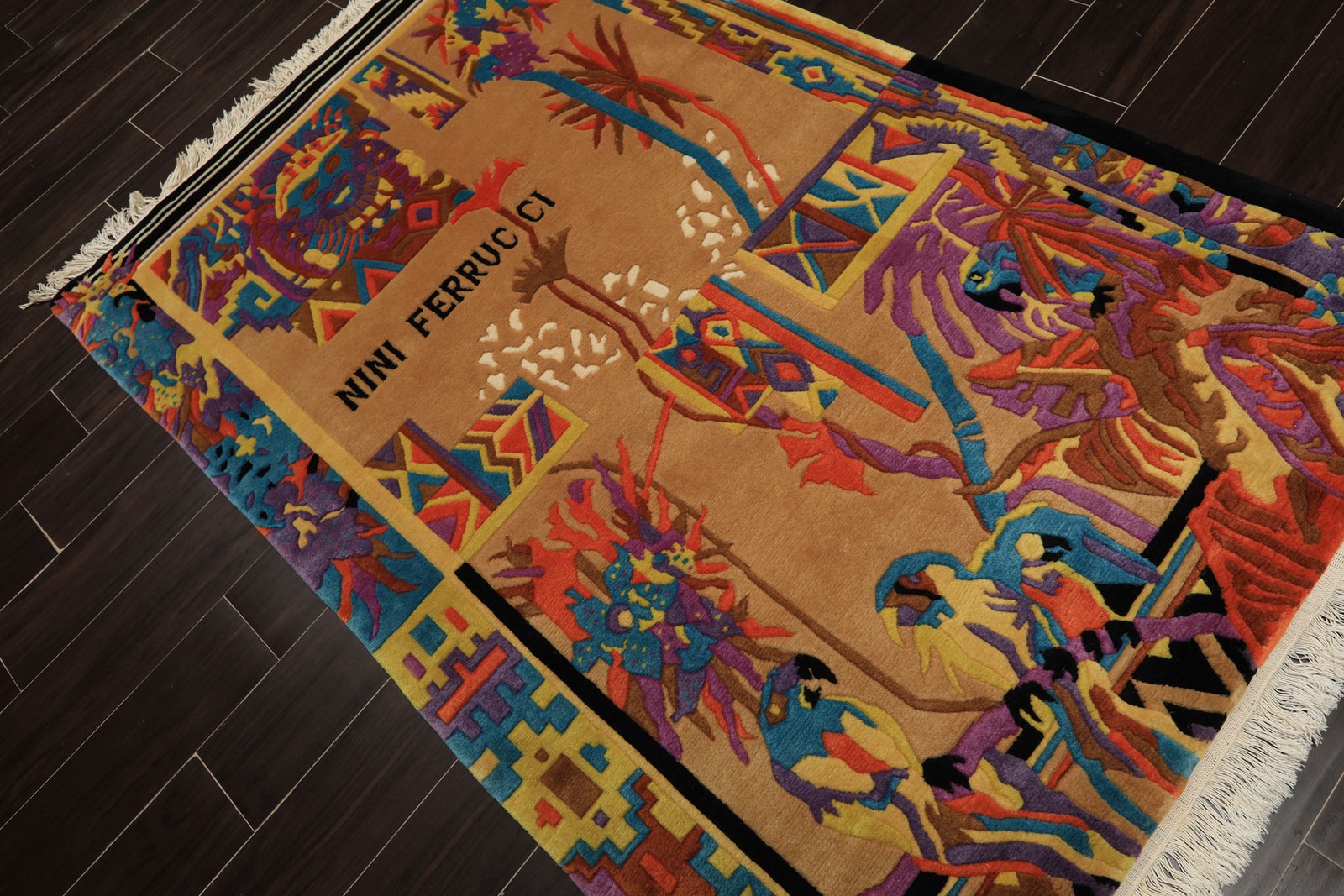 4×6 Hand-Knotted New Zealand Wool Tan Tibetan Modern Nini Ferrucci Pictorial Rug
