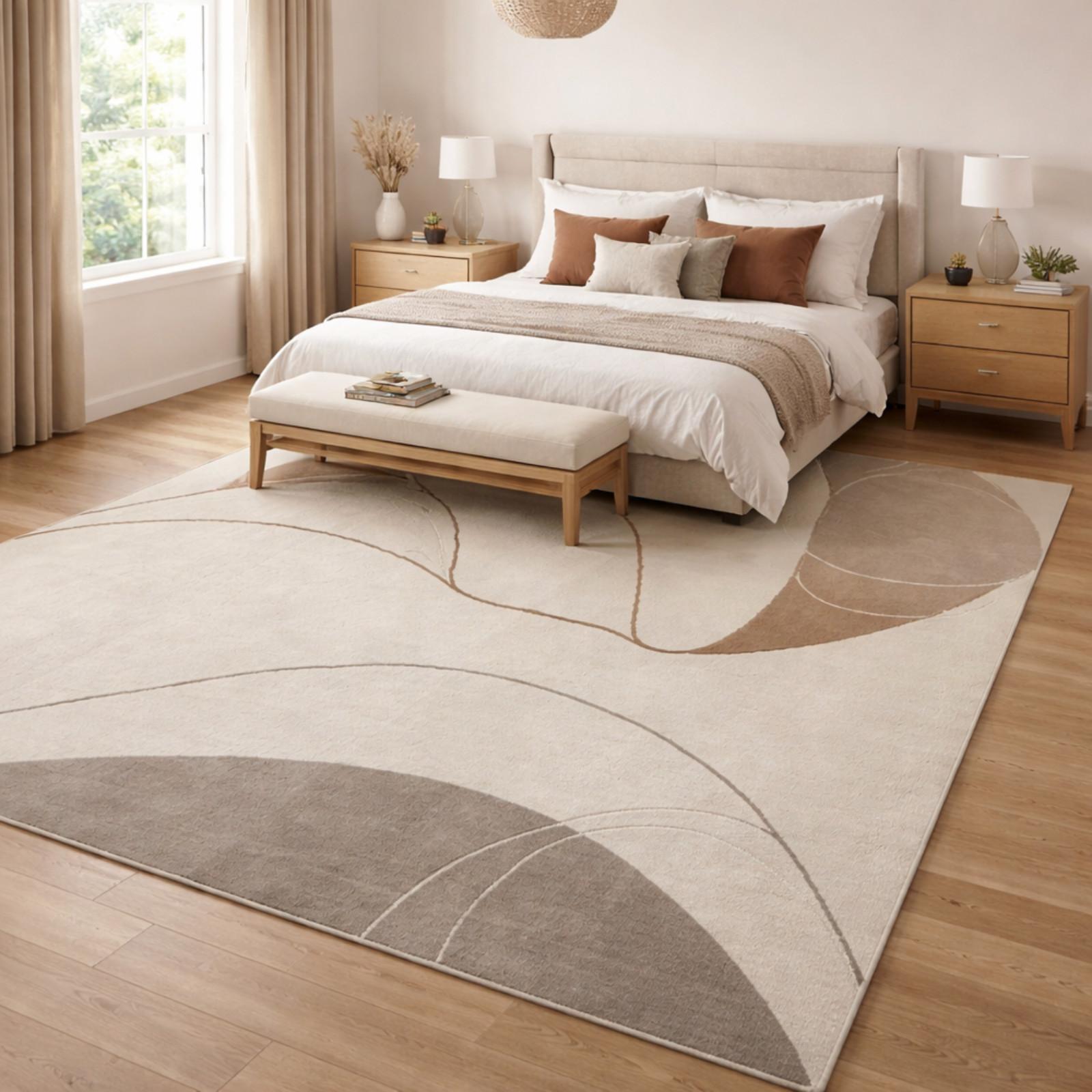 Hand Tufted Wool Area Rug Modern Abstract Neutral Beige Brown Living Room Rugs