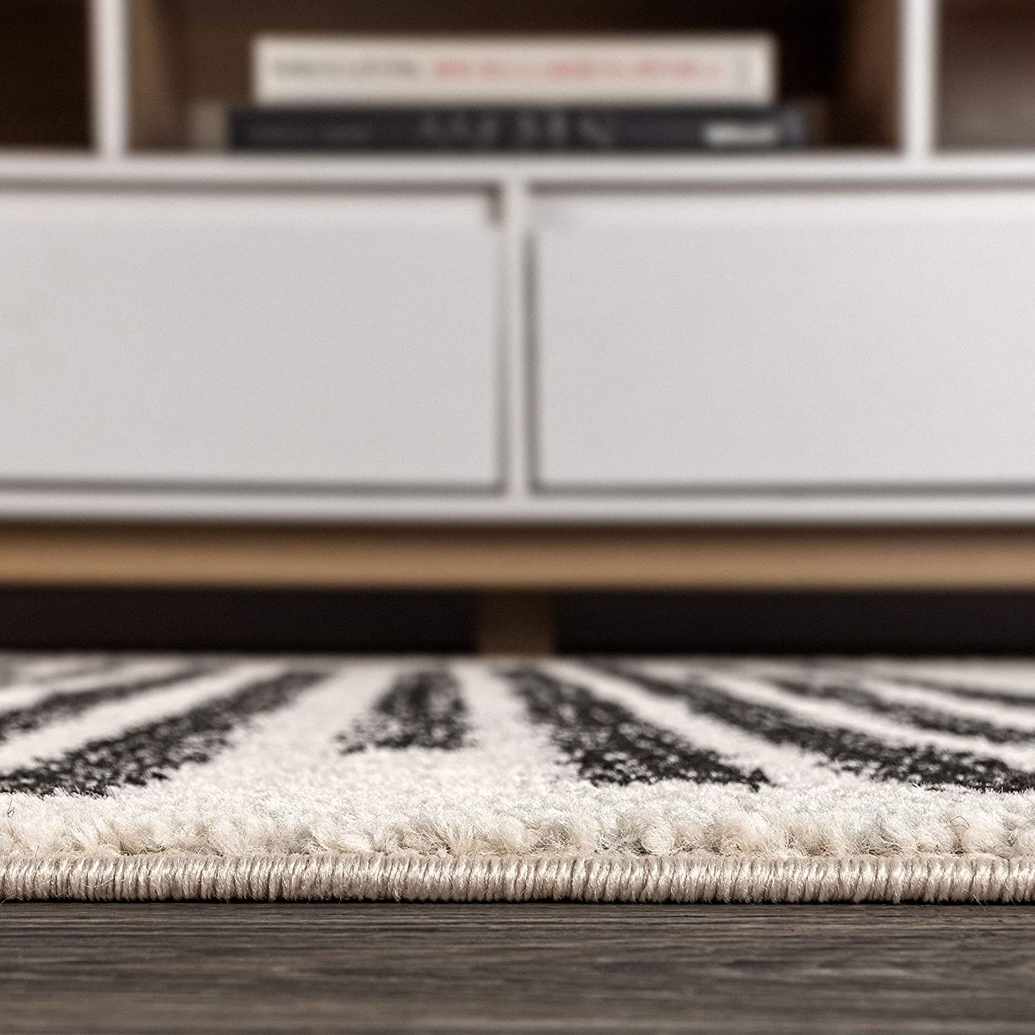 Khalil Modern Berber Stripe Cream/Black Area Rug, 10×13, Easy-Clean, Pet Friendl