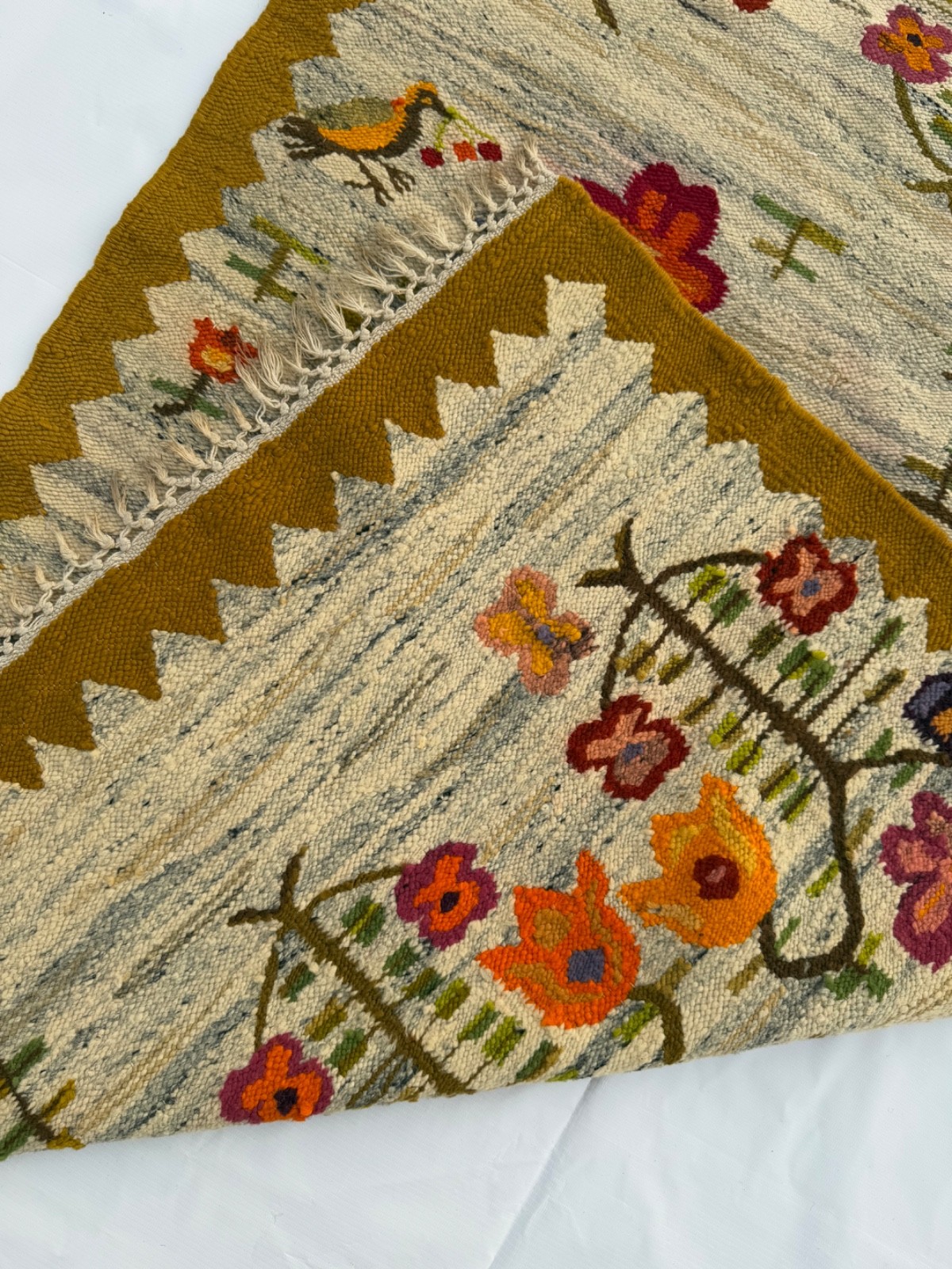 Vintage Hand Woven European Polandi Wool Weaving Tapestry Kilim Rug 5’2″x3’1″ Ft
