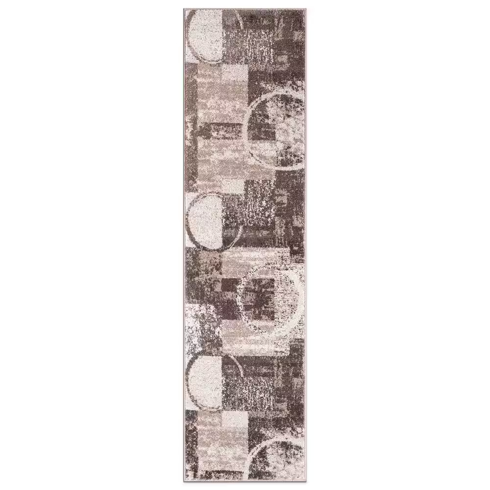 Contemporary Abstract Circle Design Brown 2 Ft. X 7 Ft. 2 In. Indoor Area Rug