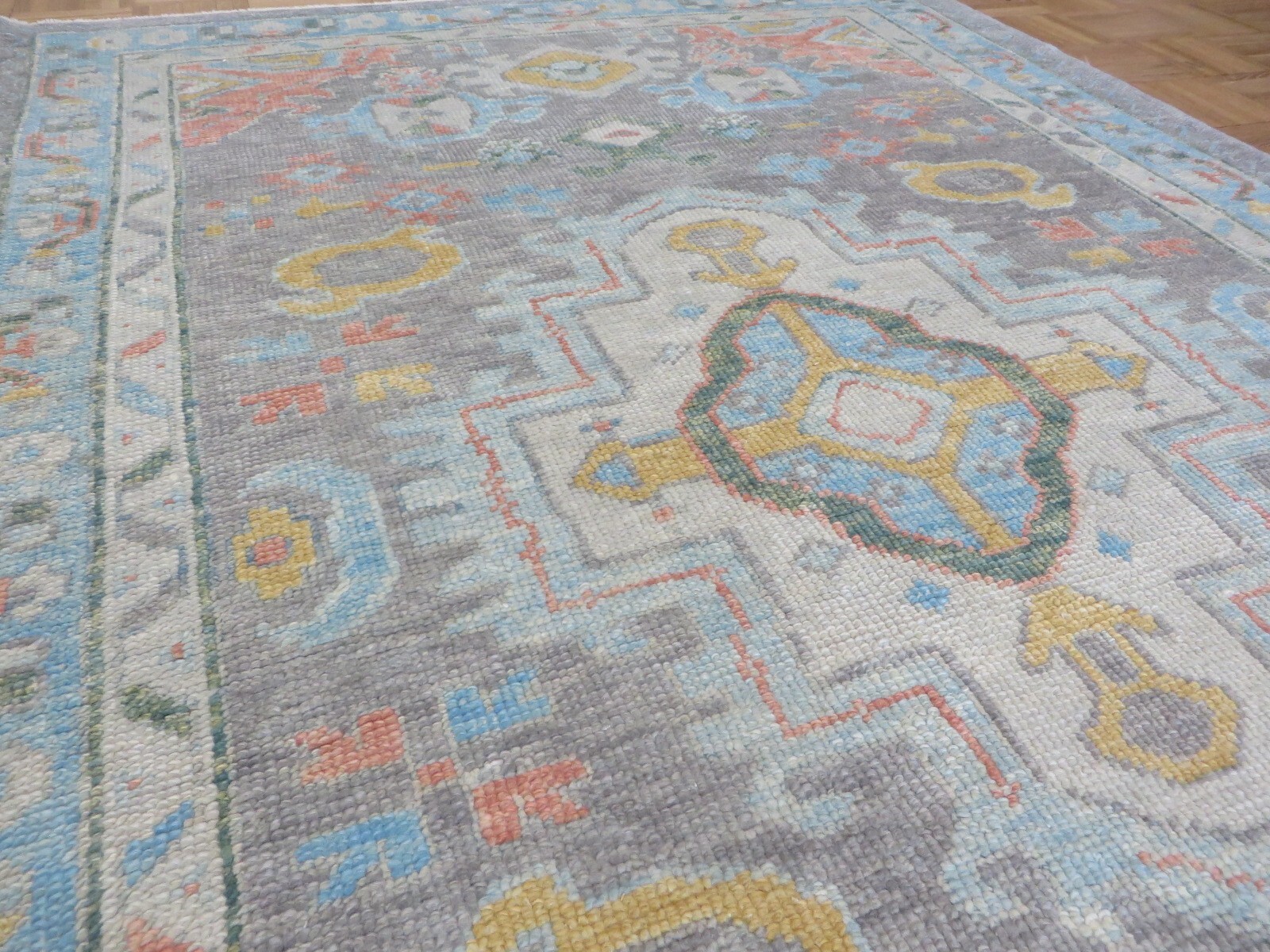 4’8 x 7’2 Hand Knotted Gray Colorful Turkish Oushak Oriental Rug G15500