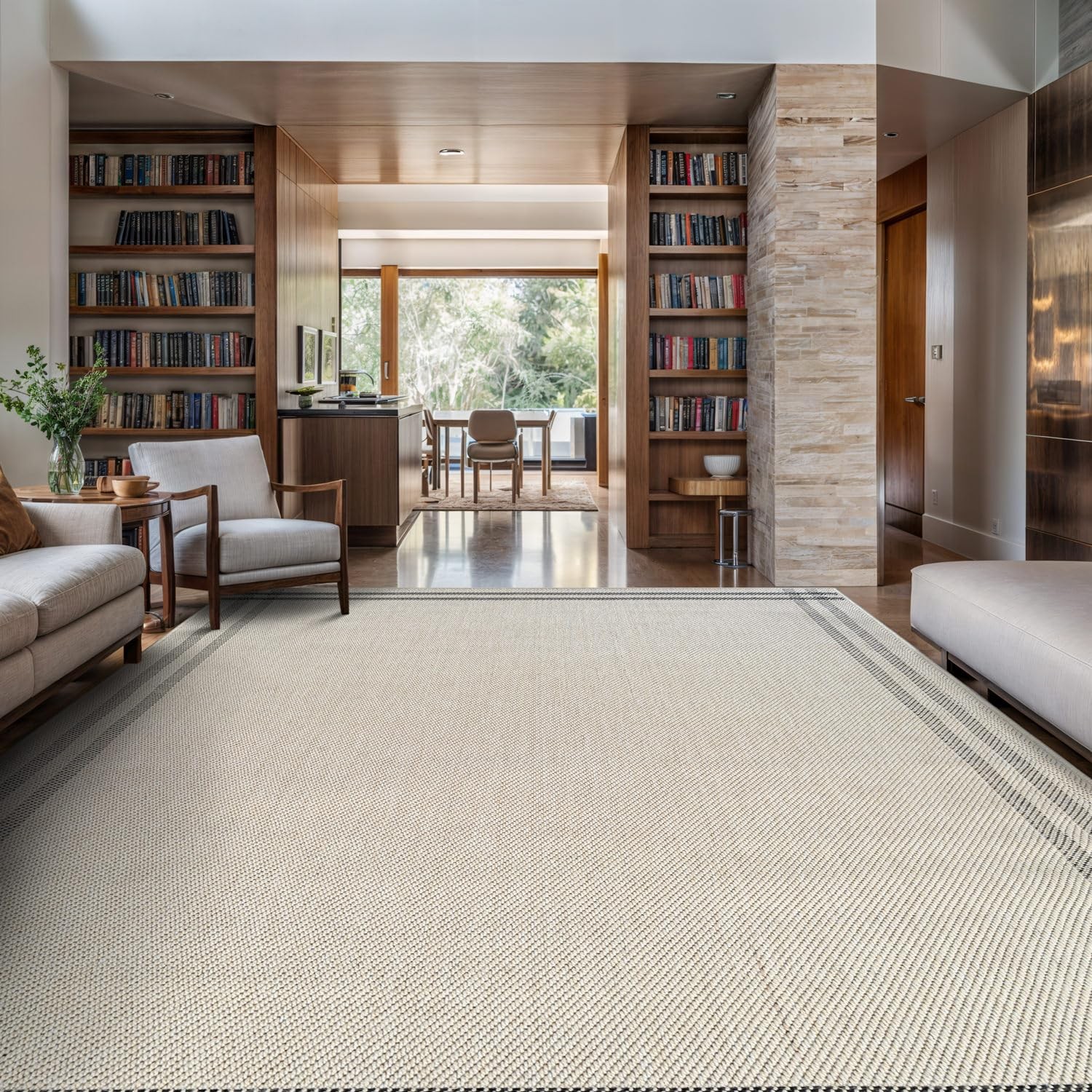 Easy Jute Rugs 9×12 Bordered Bone Color Living Room Indoor Outdoor Area Rug f…