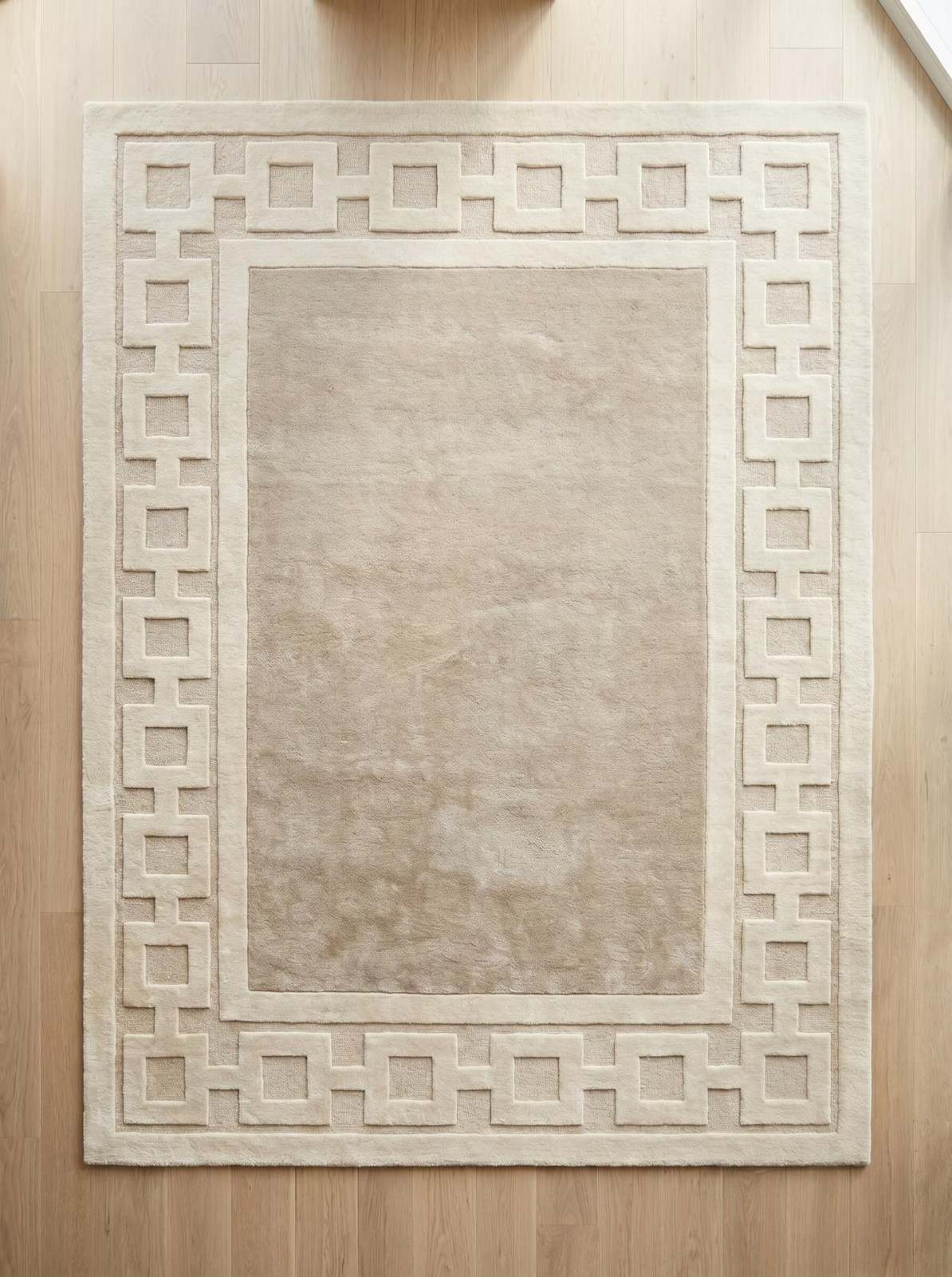 Luxury Greek Key Hand Tufted Handmade Neutral Area Rug Modern Beige Living Room