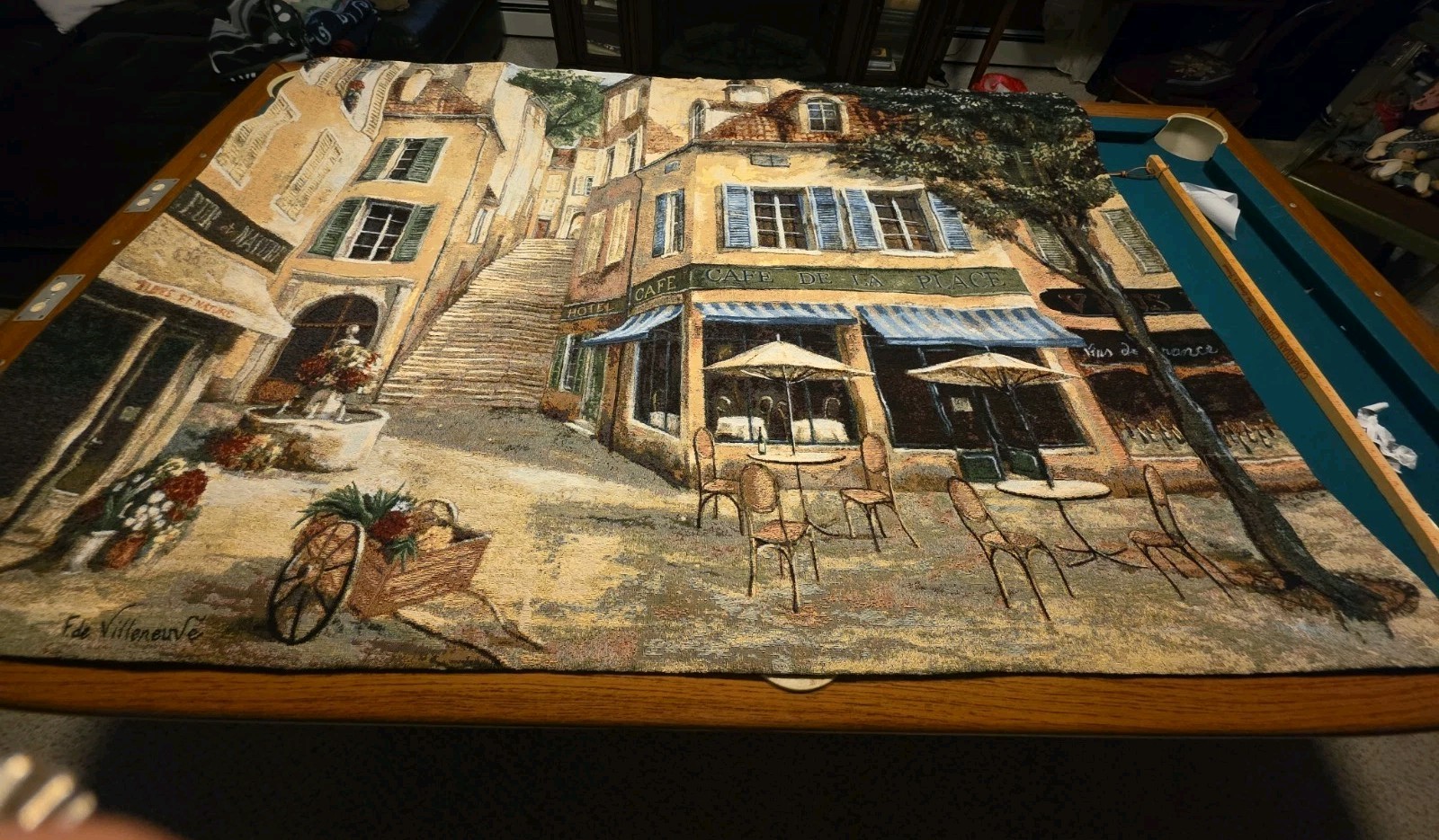 Vintage French F. De Villeneuve Pictorial Cotton Tapestry Wall Hanging 70×50