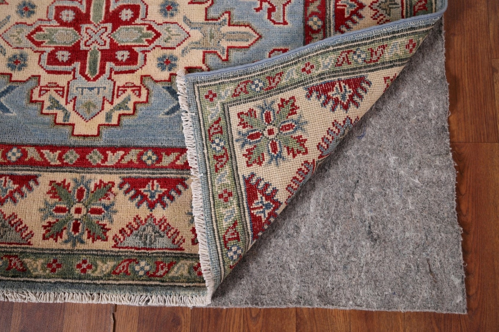 Vibrant Color Geometric Kazak Pakistani Traditional Rug Blue/ Ivory 4×6 ft