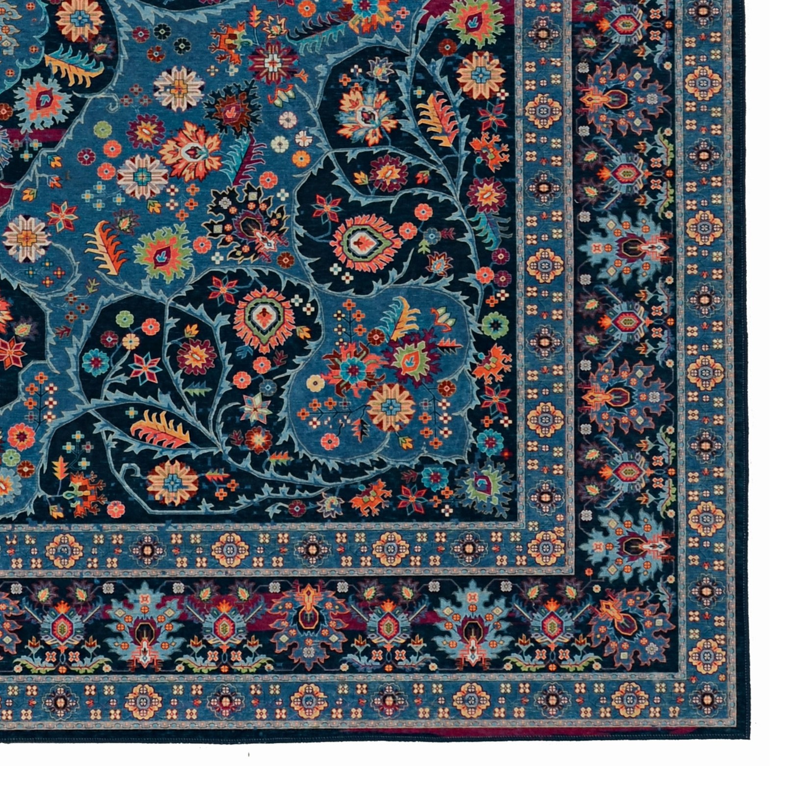 Linon Emerald Grenier Woven Microfiber Polyester 5’x7′ Rug in Navy