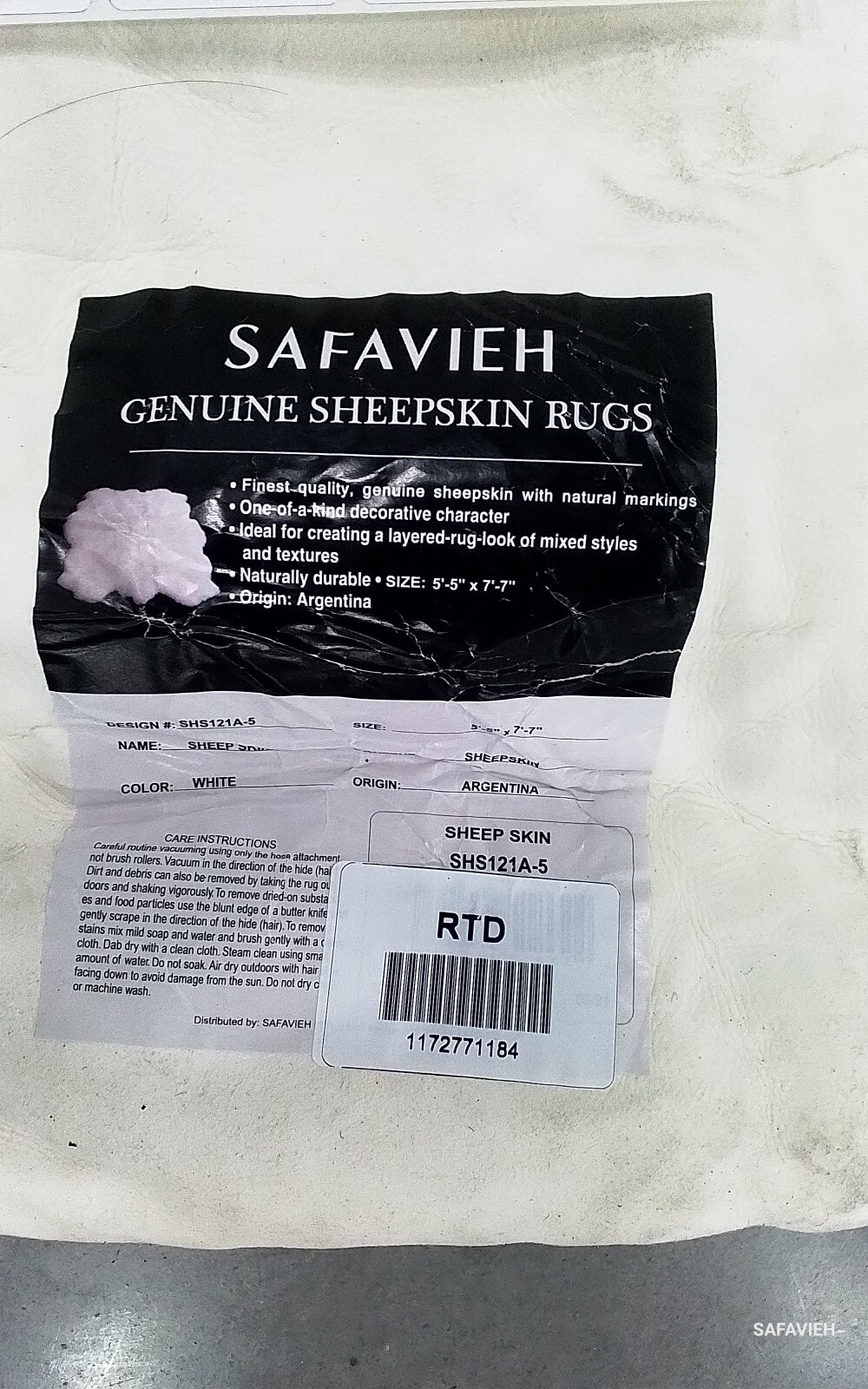WHITE 5′-5″ x 7′-7″ Back Stain Rug, Reduced Price 1172771184 SHS121A-5
