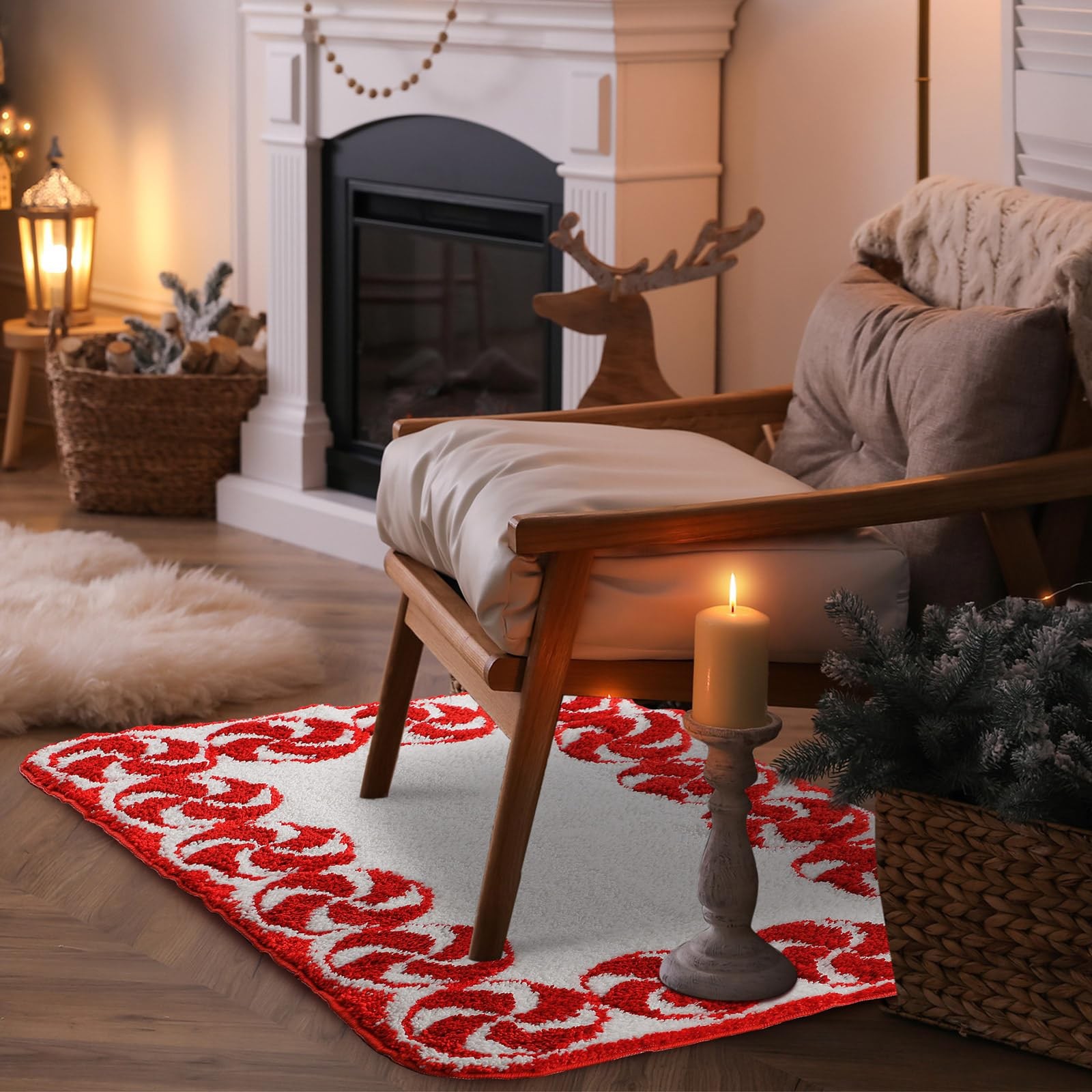 25 x 38 Inches Christmas Bathroom Rugs Decor Candy Cane Red and White Holiday…