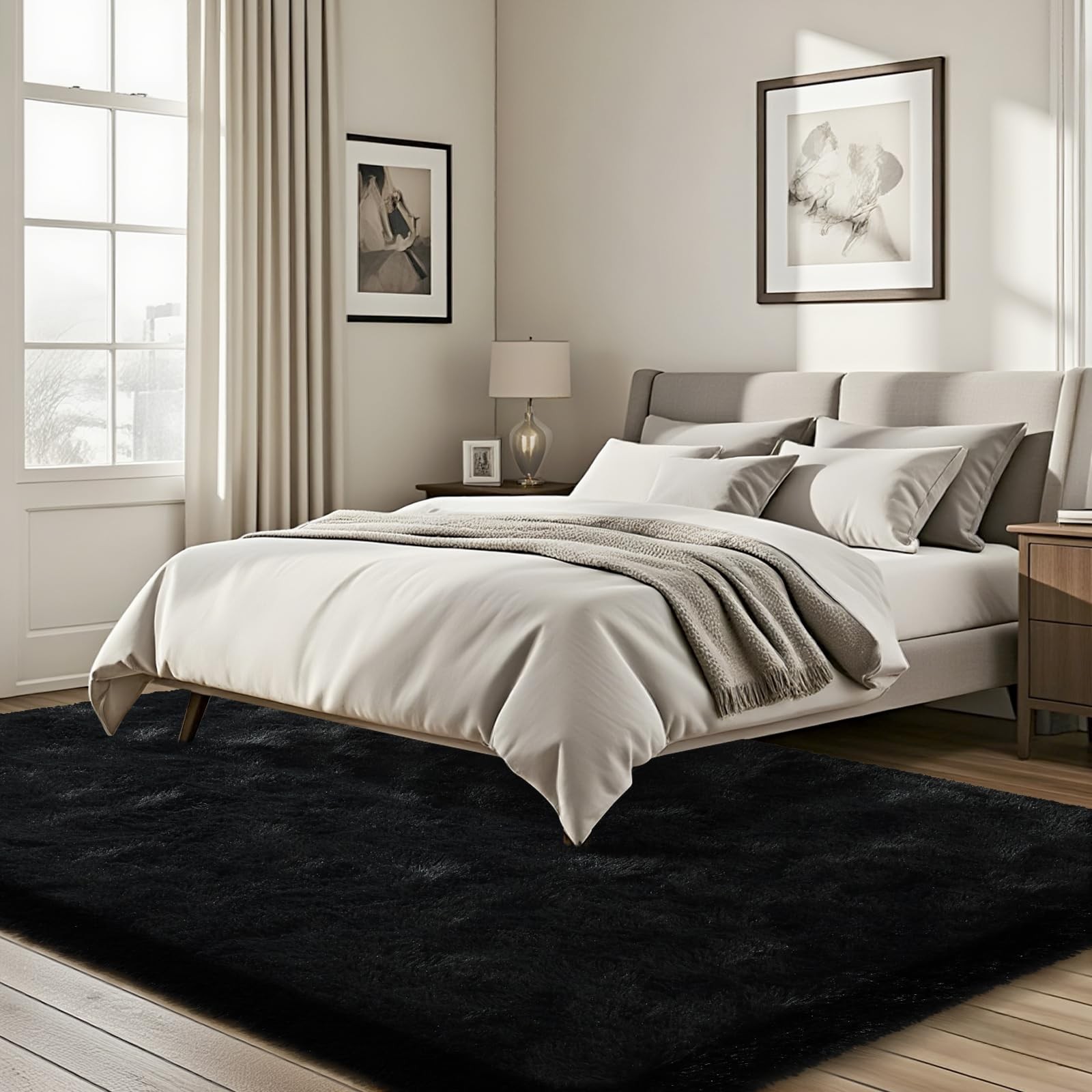 ISEAU Black Rug Super Soft Shaggy 4×6 Feet Rugs 4′ x 6′ (Rectangular),