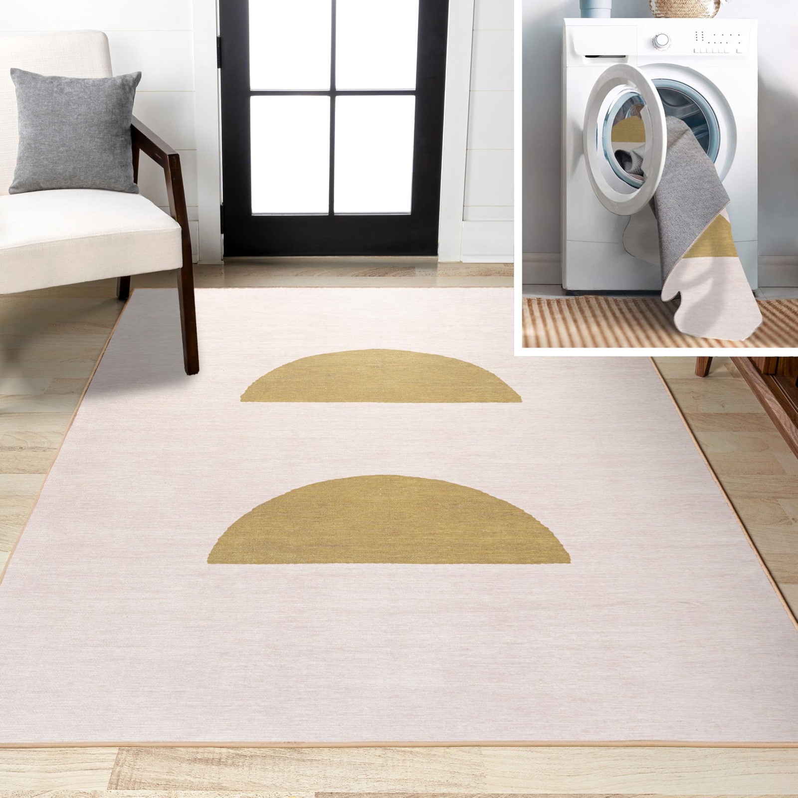 JONATHAN Y Machine Washable Cream/Moss 2’11” x 5′ (Rectangular),