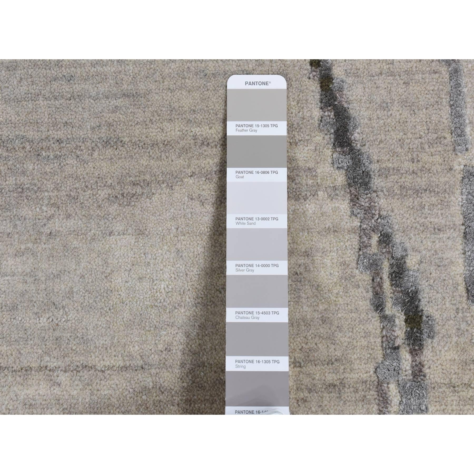 8’10″x12’3″ Gray Abstract Dripping Design Wool and Silk Hand Knotted Rug R87114
