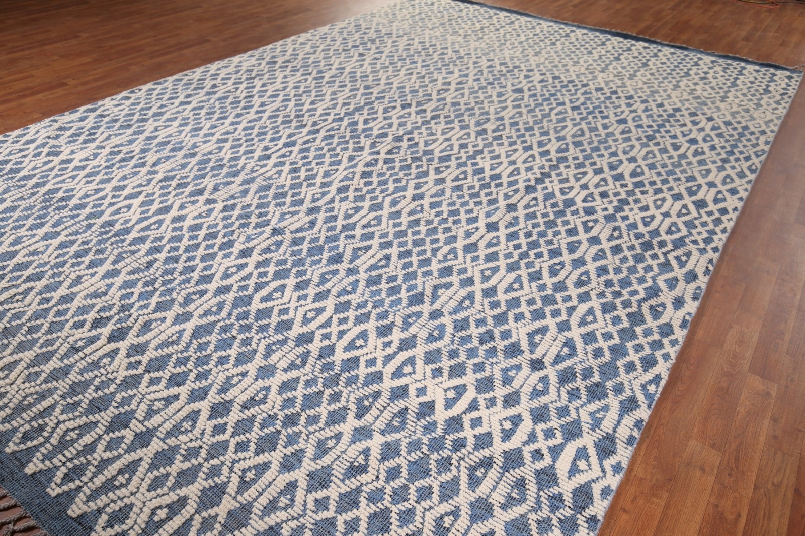 Luxury Hand-Knotted Contemporary Moroccan Wool Area Rugs Blue Large 10×15 ft