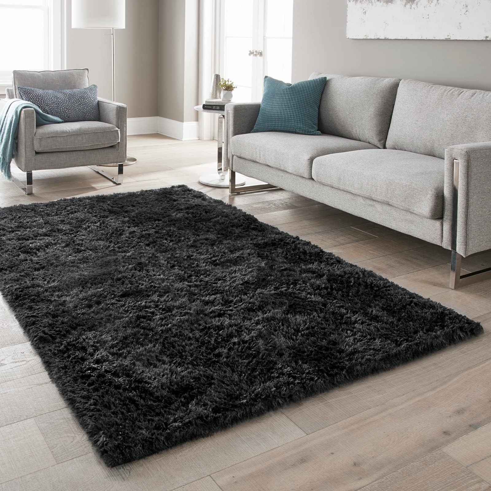 Ophanie Black Area Rug 5×7 Rugs for Living Room, Fluffy Furry Shaggy Fuzzy Rug