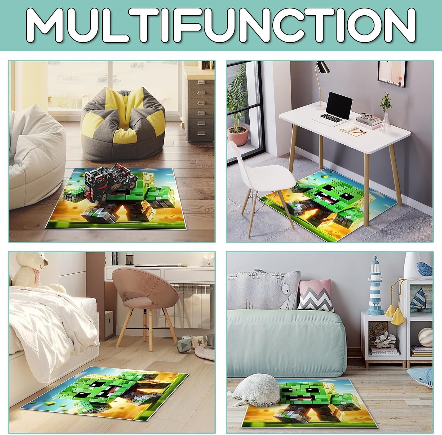 Pixel Game Themed Area Rug 39×39 Inches