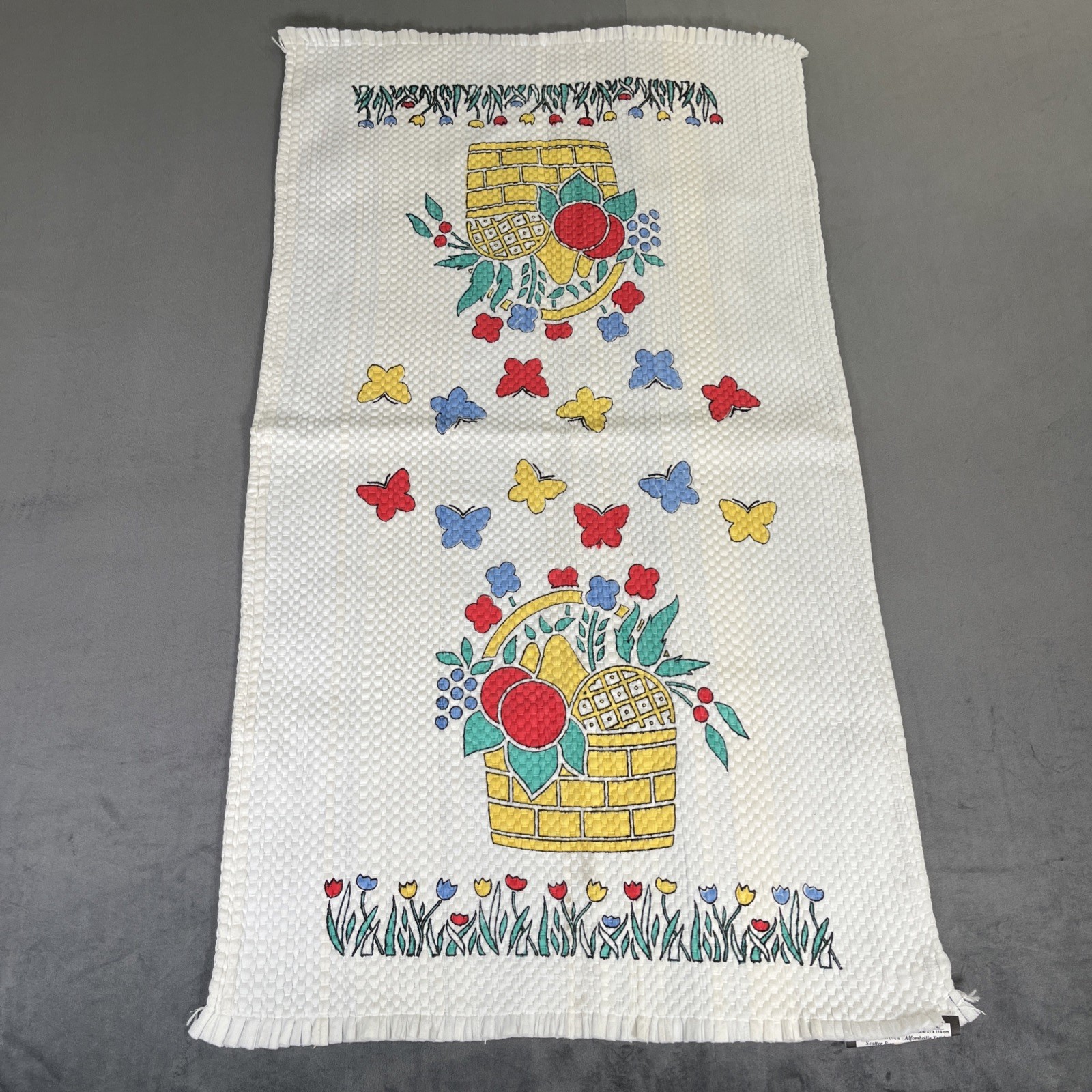 NWT Vintage Woven Scatter Rag Rug Fruit Basket Butterfly KitchenBathroomHallway