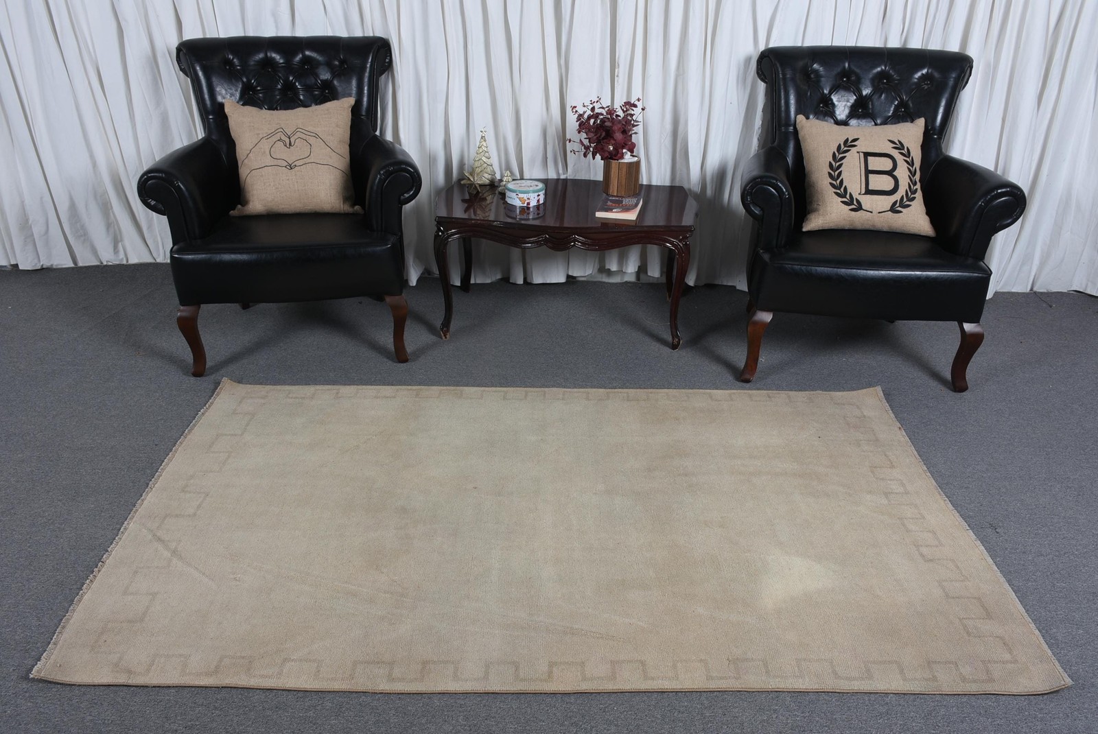 Vintage Rug, 4×6,9 ft Area Rug, Beige Brown Wool Rug