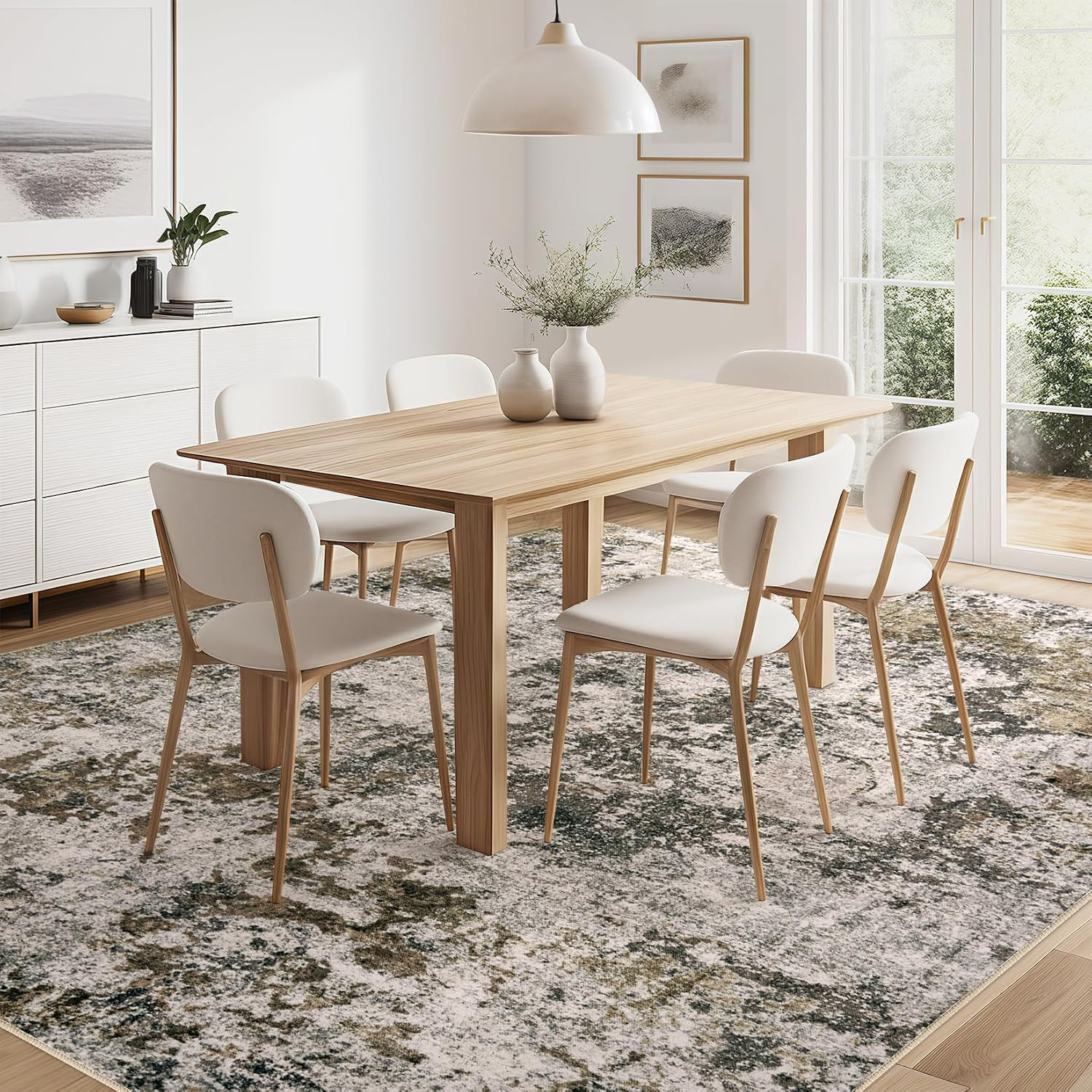 Area Rugs 5X8 Living Room: Washable Large Abstract Modern Neutral Soft Rug Stain