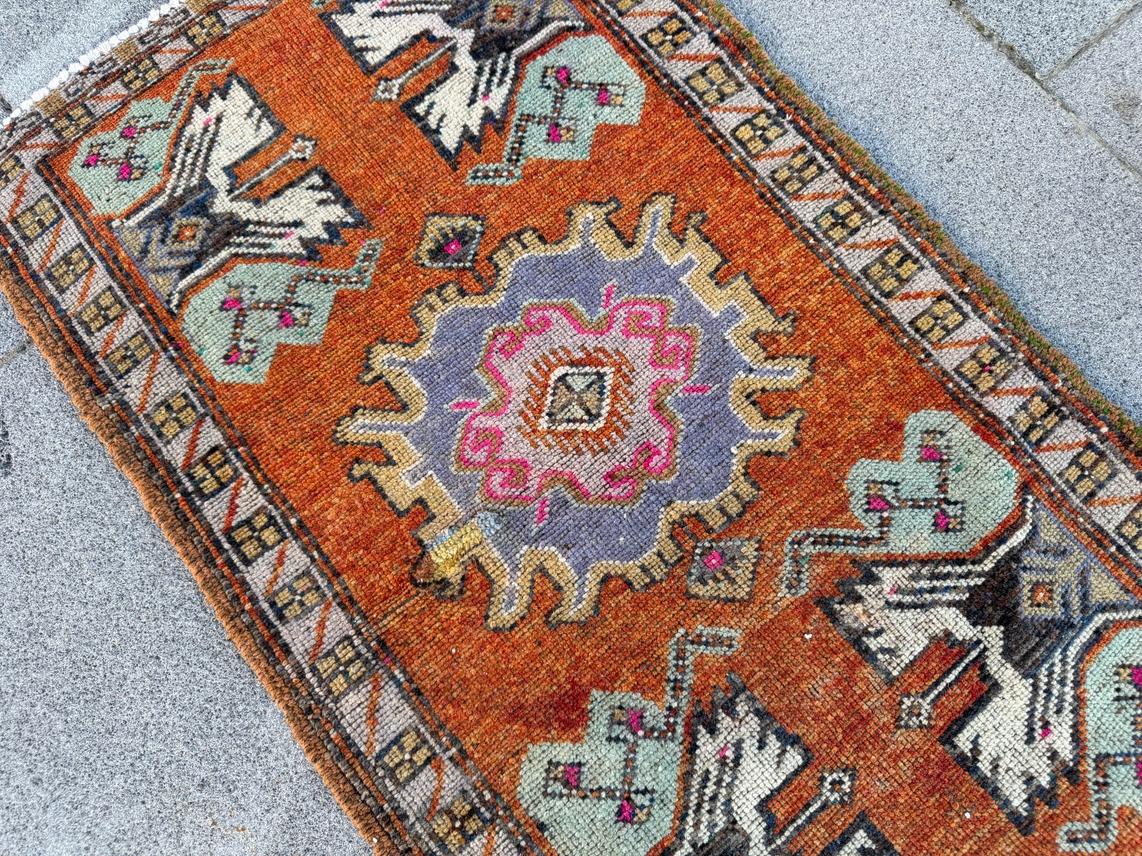 Rust Orange Turkish Rug 1.7×3.1 ft Vintage Tribal Anatolian Small Wool Mat