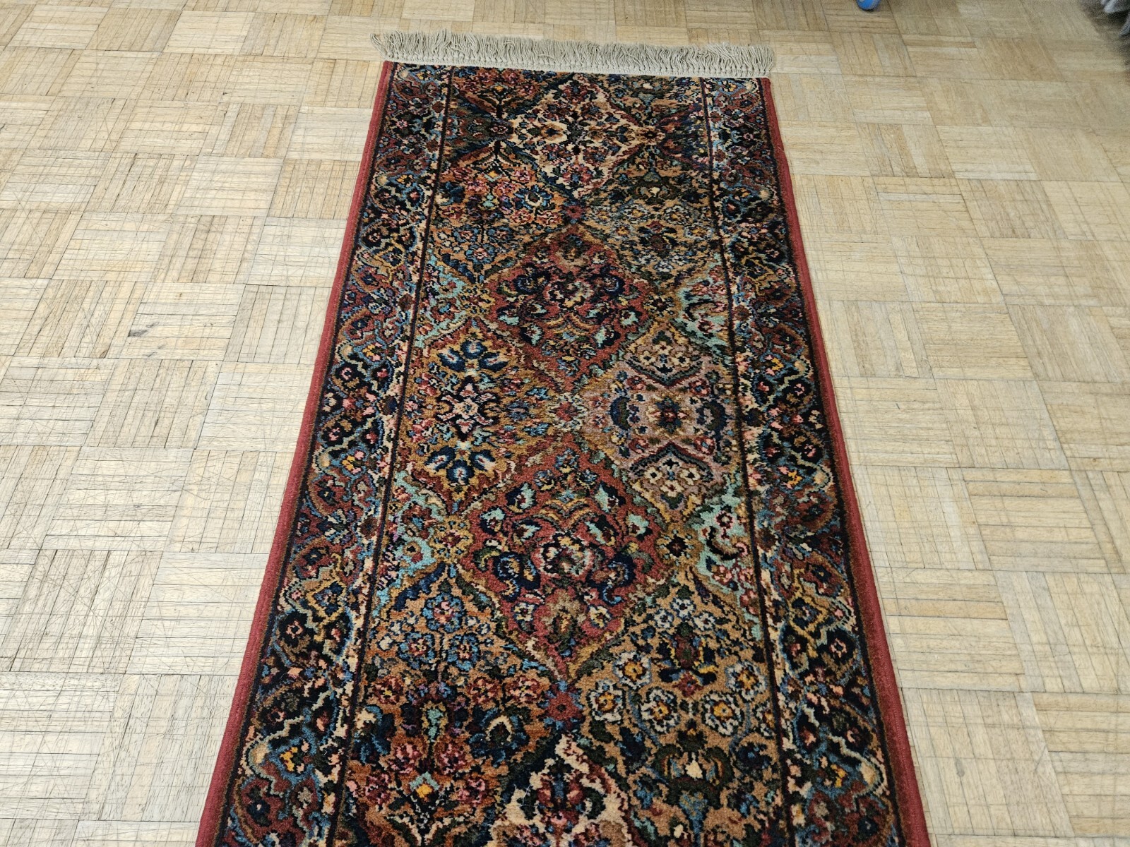 2.6×12 VINTAGE KARASTAN MULTICOLOR PANEL KIRMAN ORIGINAL 700 717 100% WOOL RUG