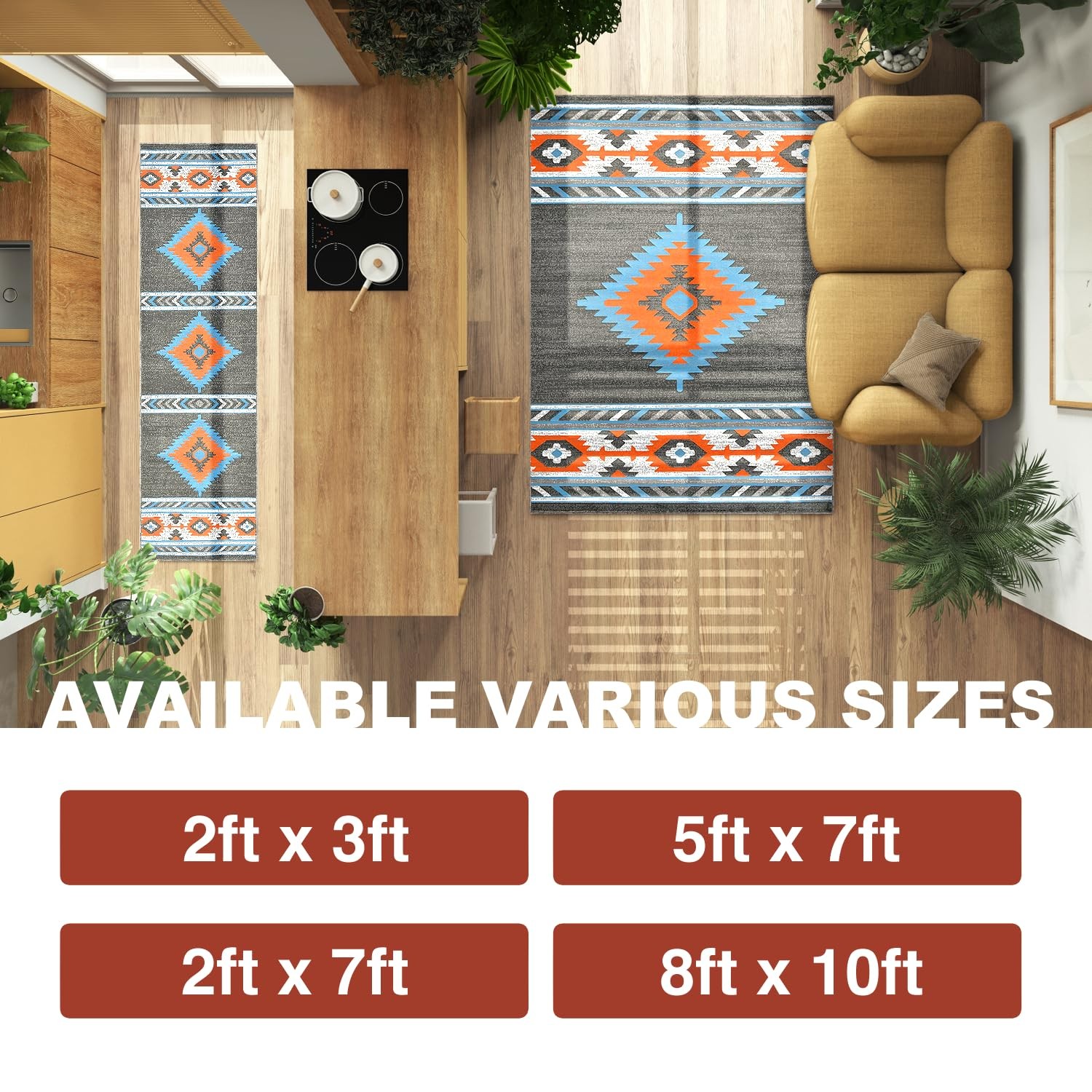 YHSF South West Native American Area Rug (Lead, 8 Feet x 10 Feet)