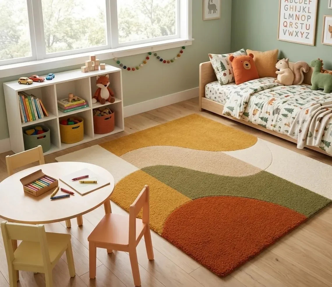 Hand Tufted Wool Rug Retro Abstract Sculptural Design Modern Luxury Area Carpet