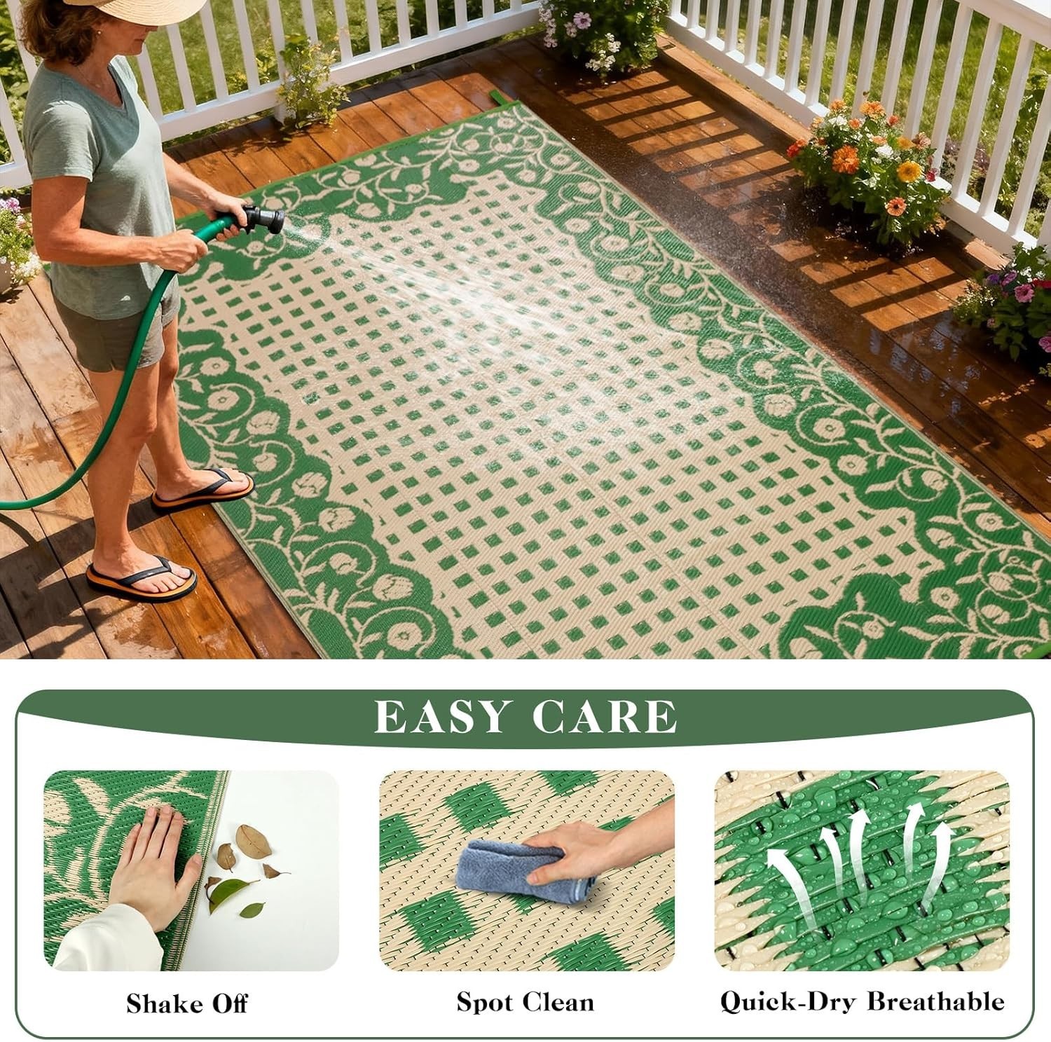 Plastic Straw Rugs 5×8 Floral Reversible Waterproof Patio Camping Picnic Carpet