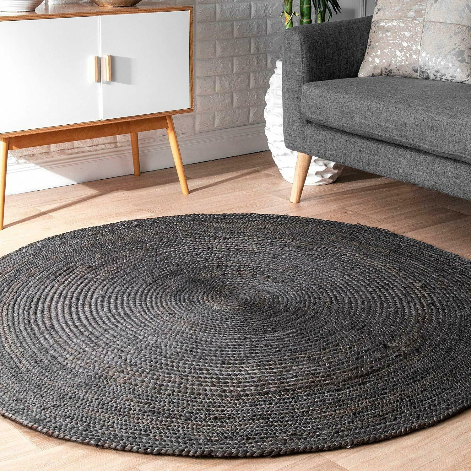 Rug Jute Black Round 100rmhouse Natural Jute Hand Braided Modern Rustic Look