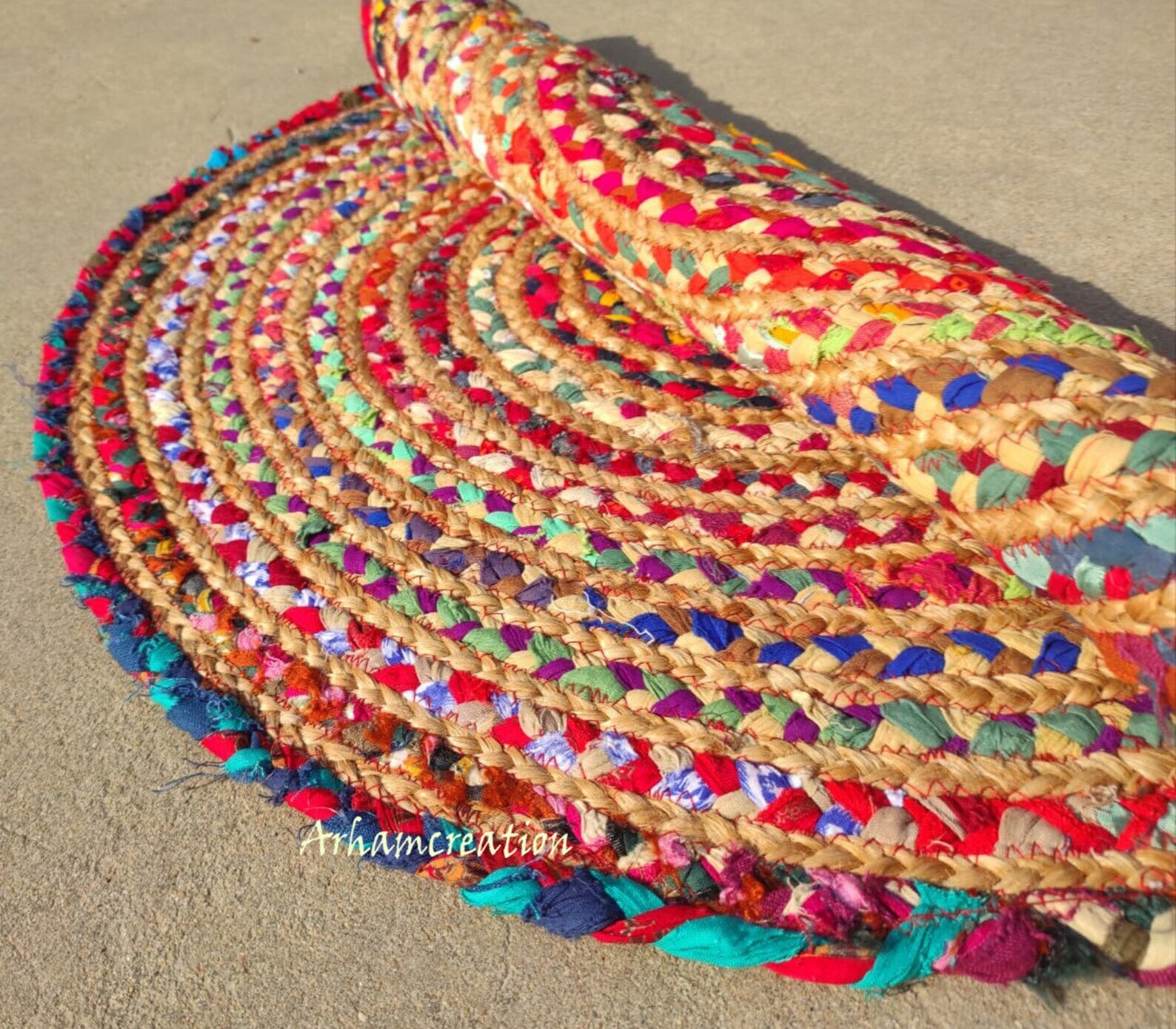 Floor Rugs Indian Handmade Braided Jute Chindi Rug Area Rug Bohemian Home Decor