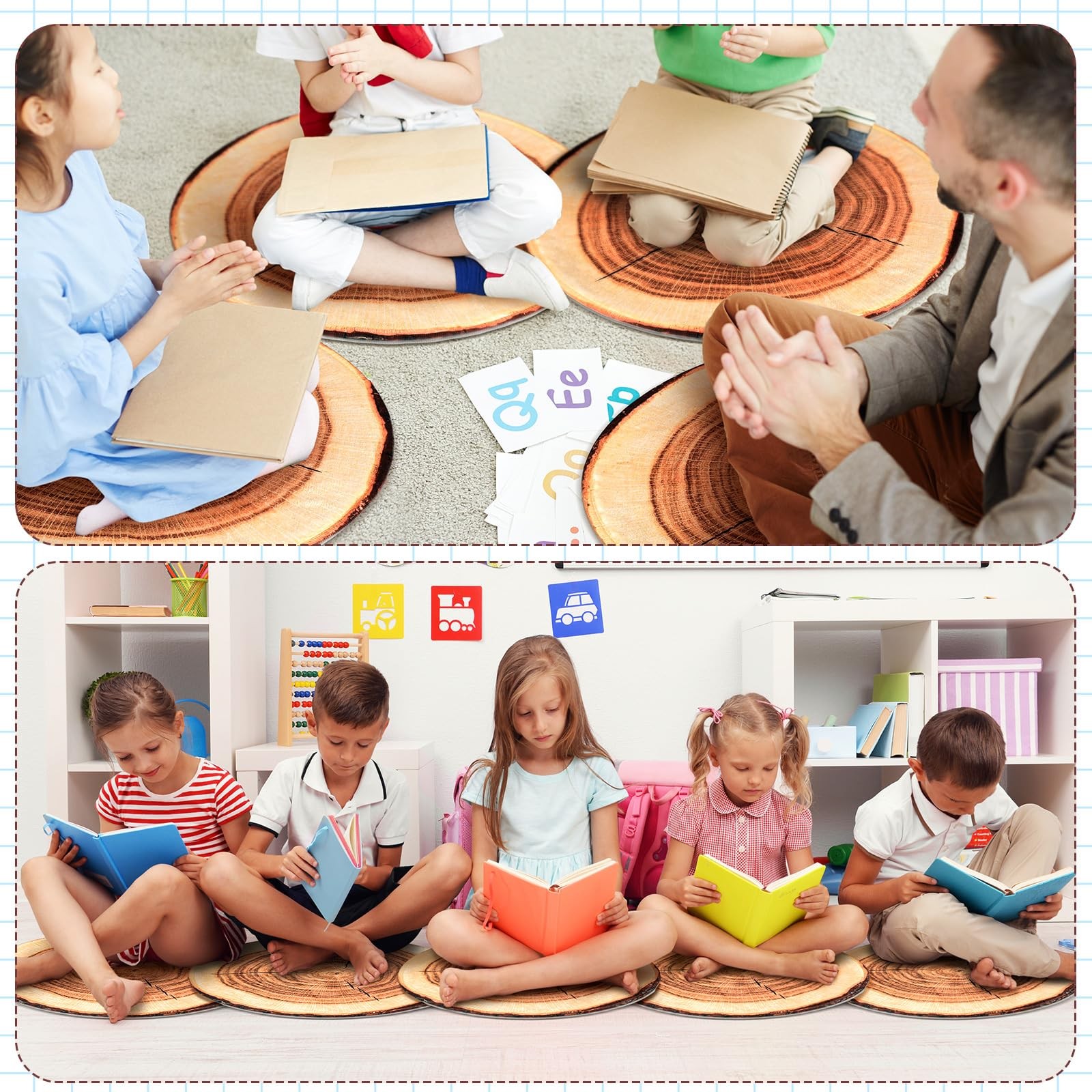 Shellwei 24 Pcs Kids Carpet Circle Seats 18 inch Print Pillow Circle Children…