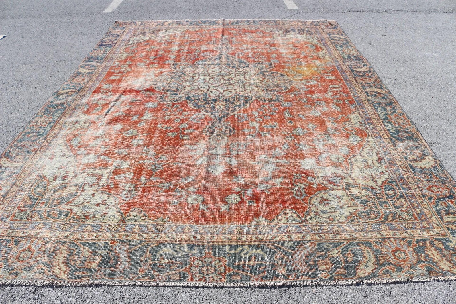 8,9×12,3 ft Turkish Vintage Rug, Oversize Rug, Red Abstract Rug