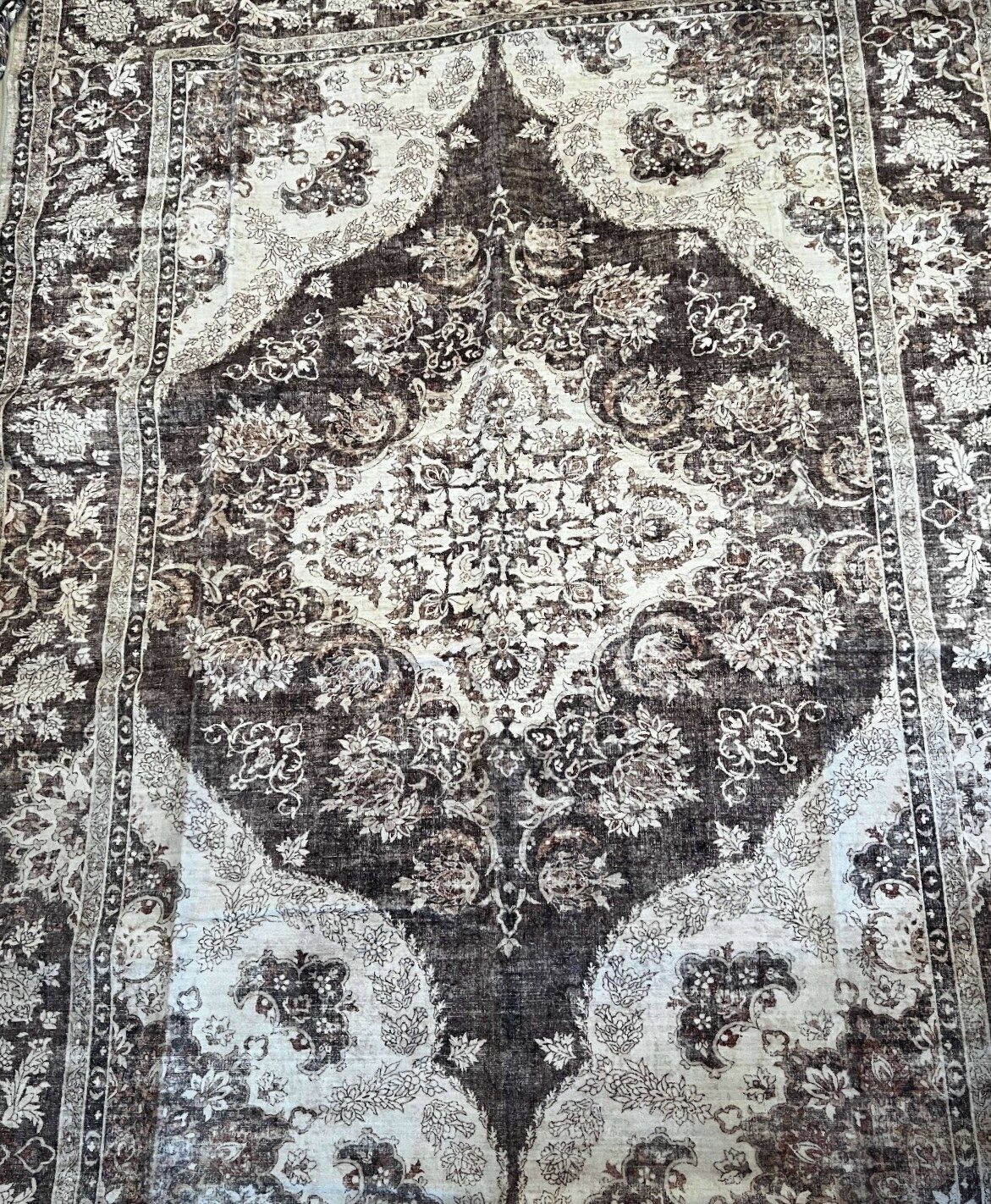 5×7 Washable Area Rug Brown Vintage Distressed Low Pile Non Slip
