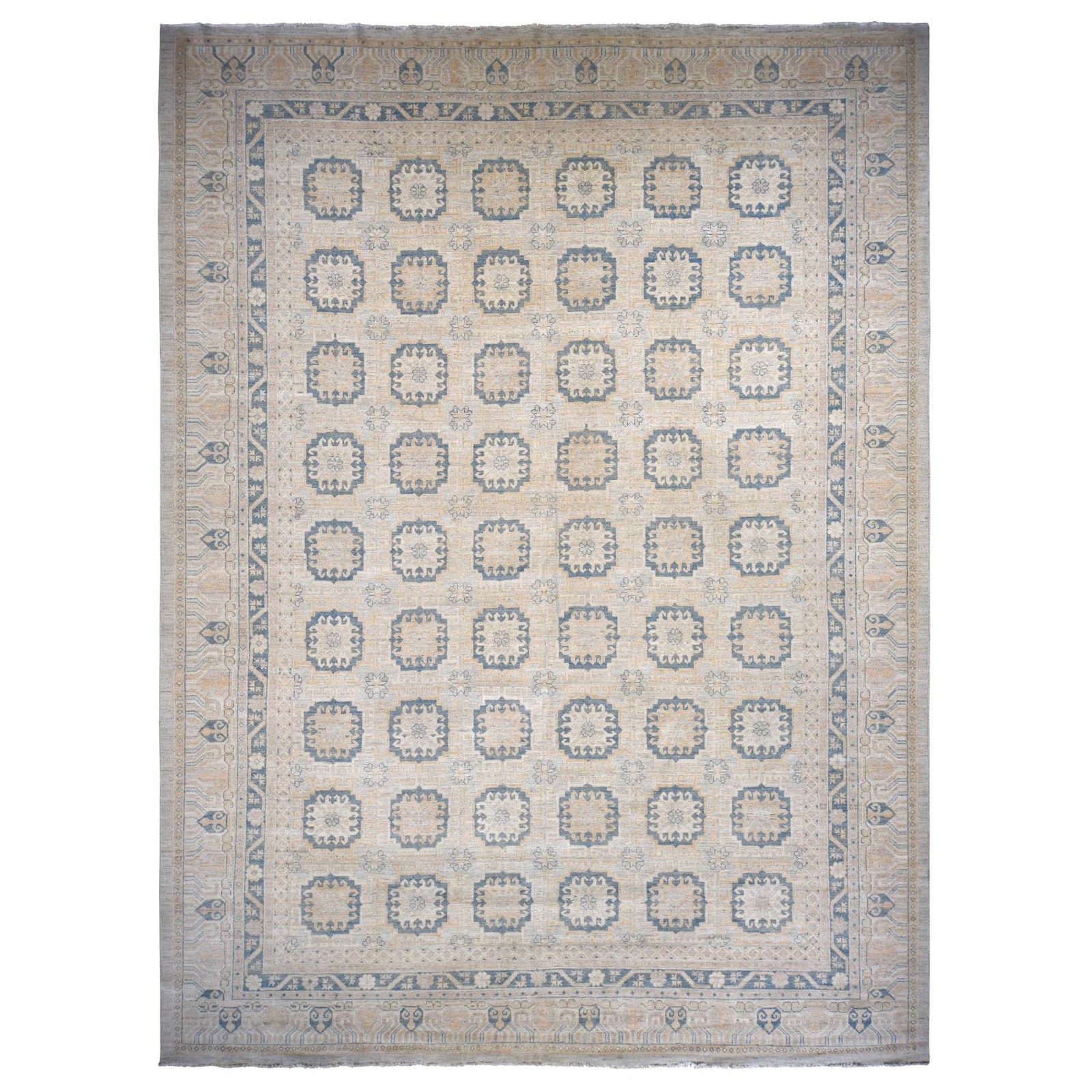 13′ x 17’7″ Ivory White Wash Indian Hand Knotted Pure Wool Oversized Rug R78012