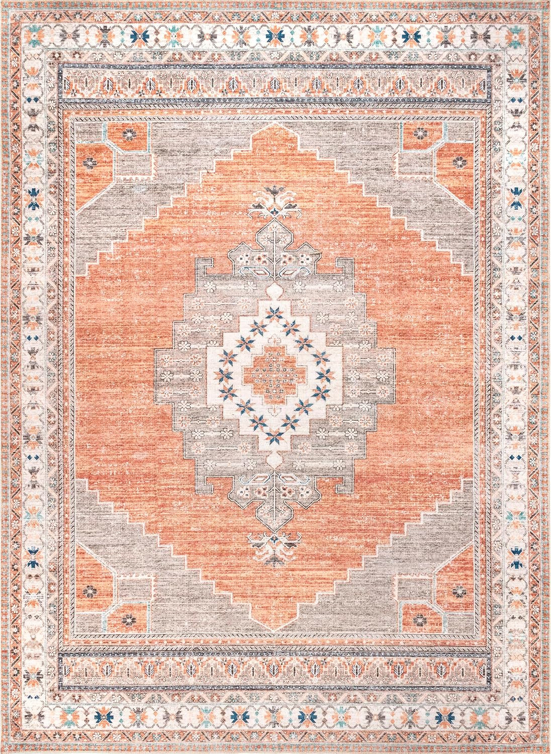 Alicia Machine Washable Medallion Area Rug, 5′ X 8′, Rust, Rectangular, 0.15″ Th