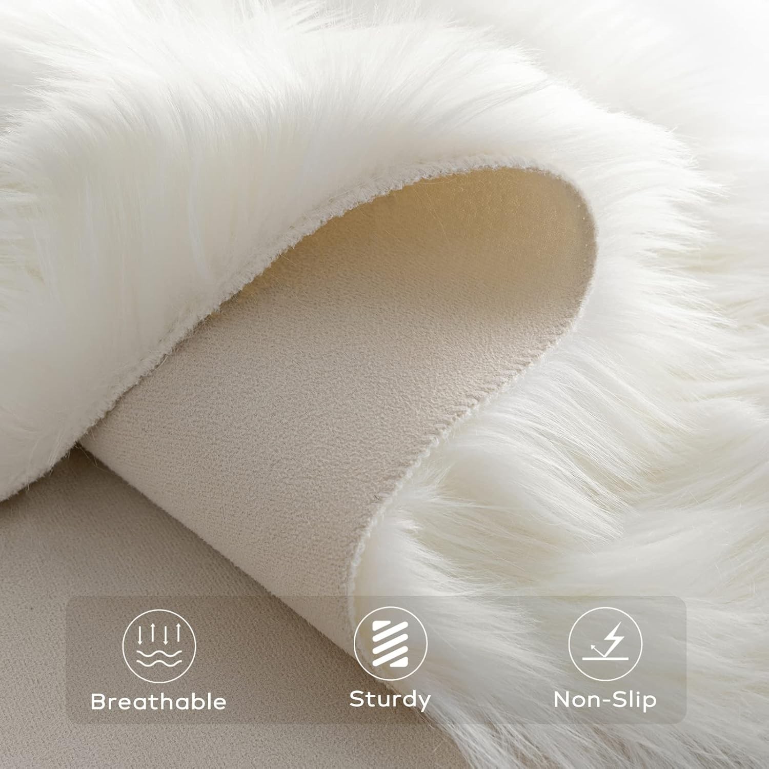 Faux Fur Rug White Fluffy Sheepskin Shag Rug 2.3×3.3 Ft Nursery Living Room