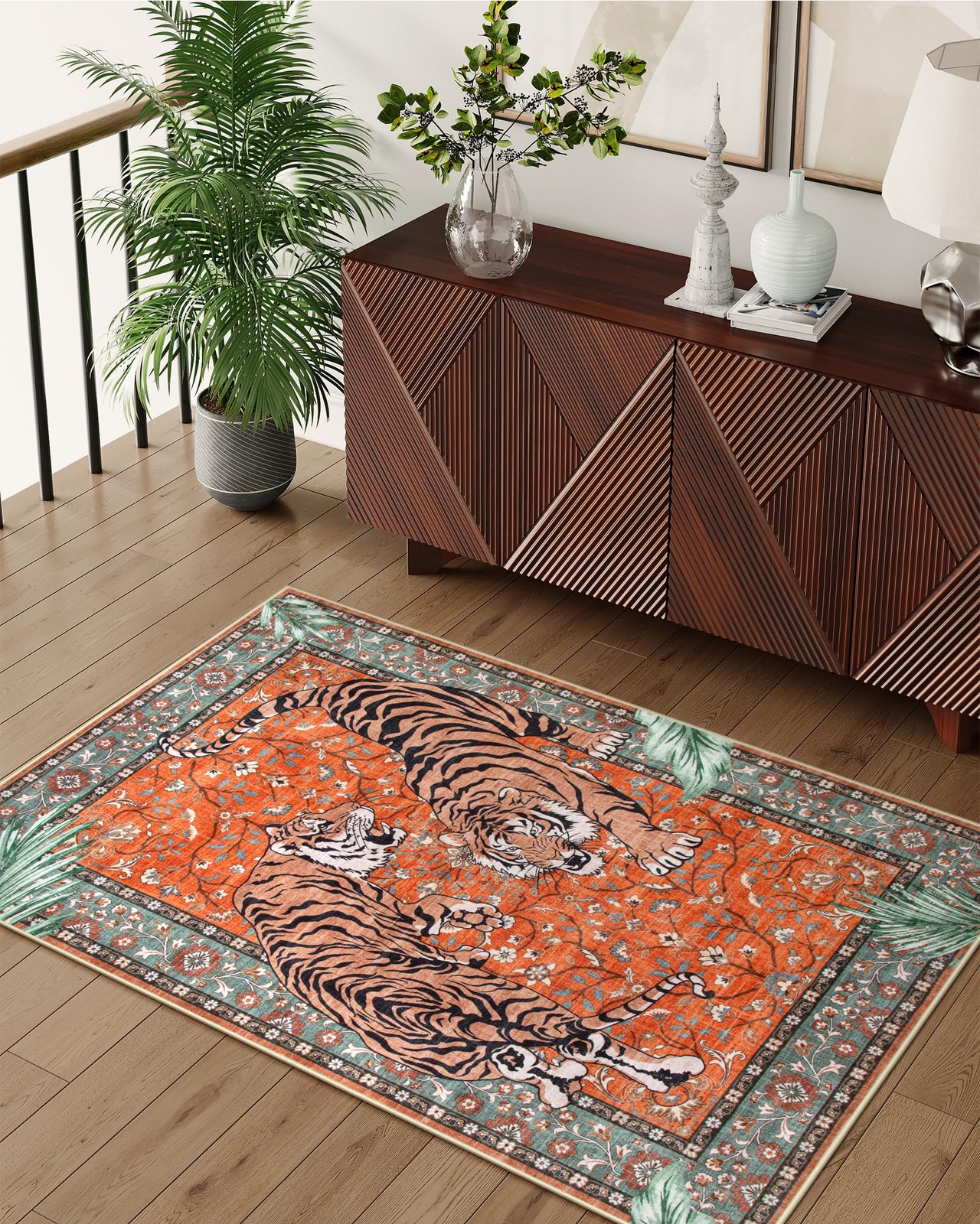 Moynesa Tiger 3×5 Washable Rug, Boho Area Rugs for Entryway, Non Slip Small R…